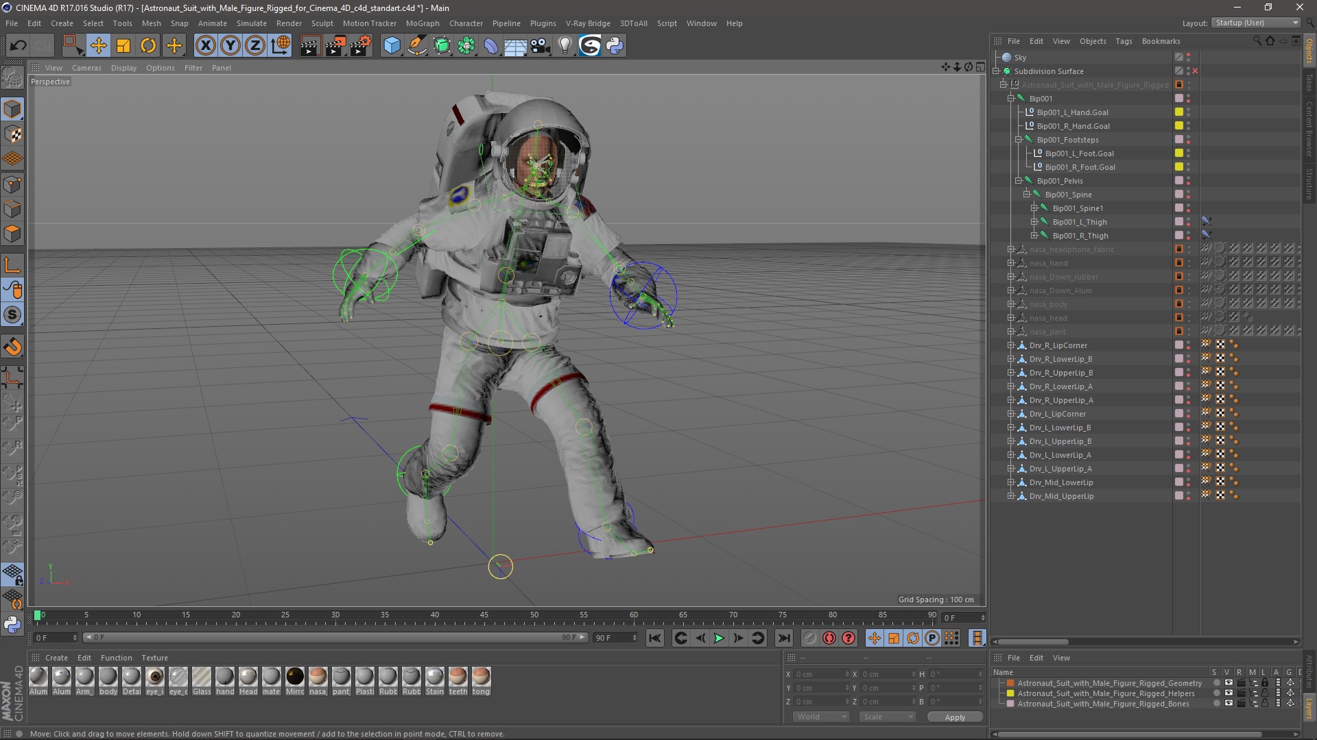 Astronaut Suit with Male Figure Rigged for Cinema 4D 3D