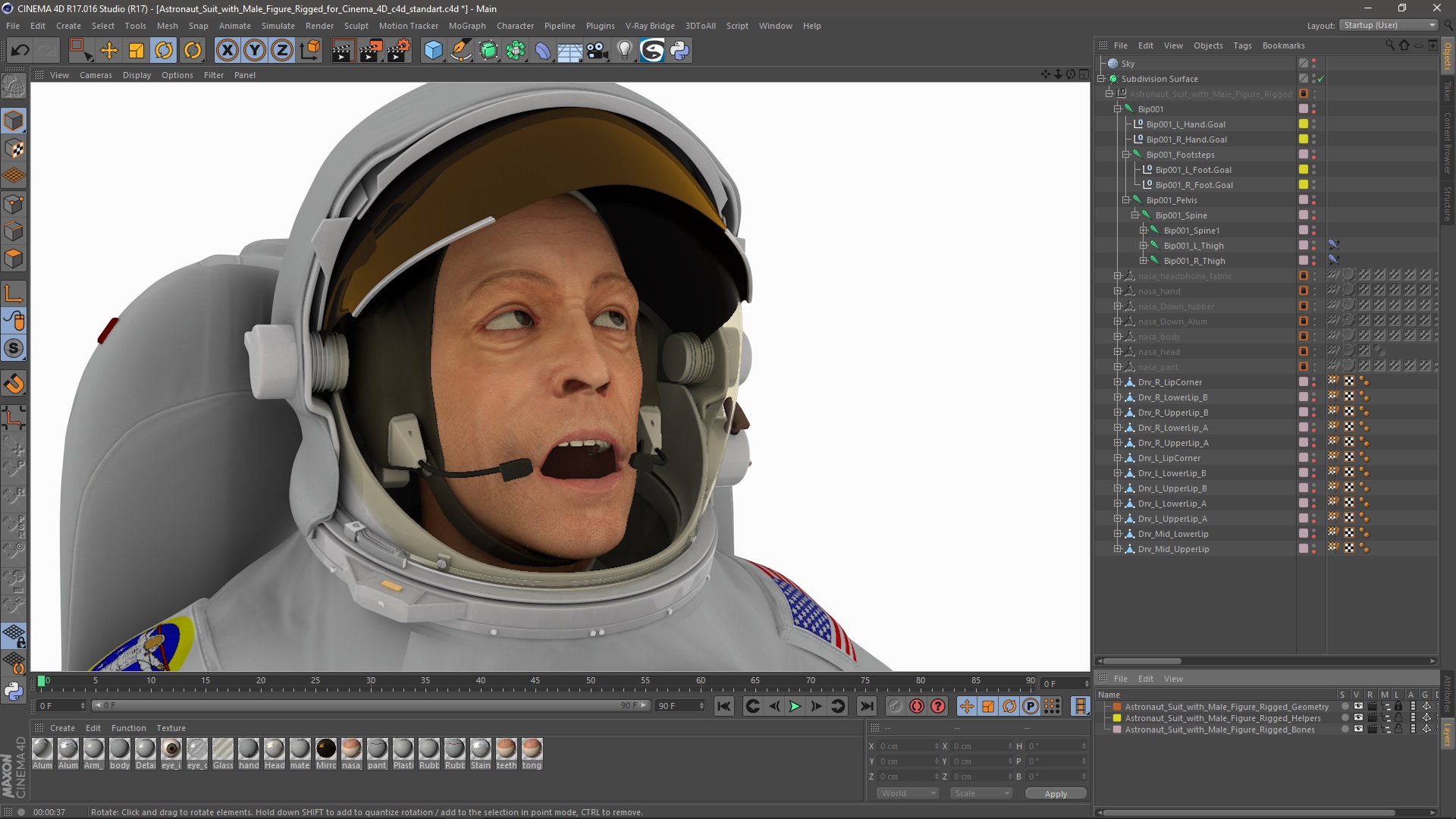 Astronaut Suit with Male Figure Rigged for Cinema 4D 3D