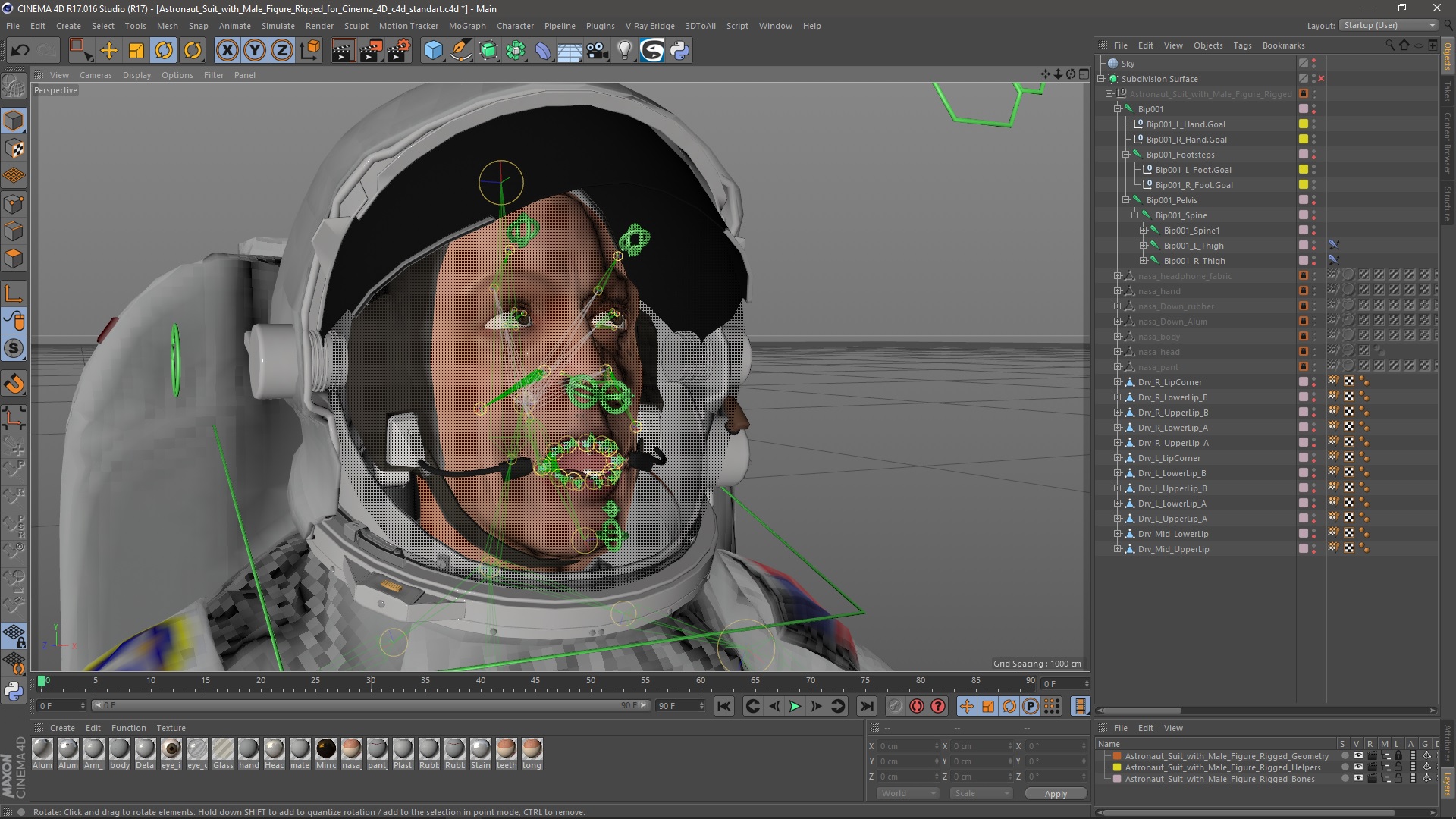 Astronaut Suit with Male Figure Rigged for Cinema 4D 3D
