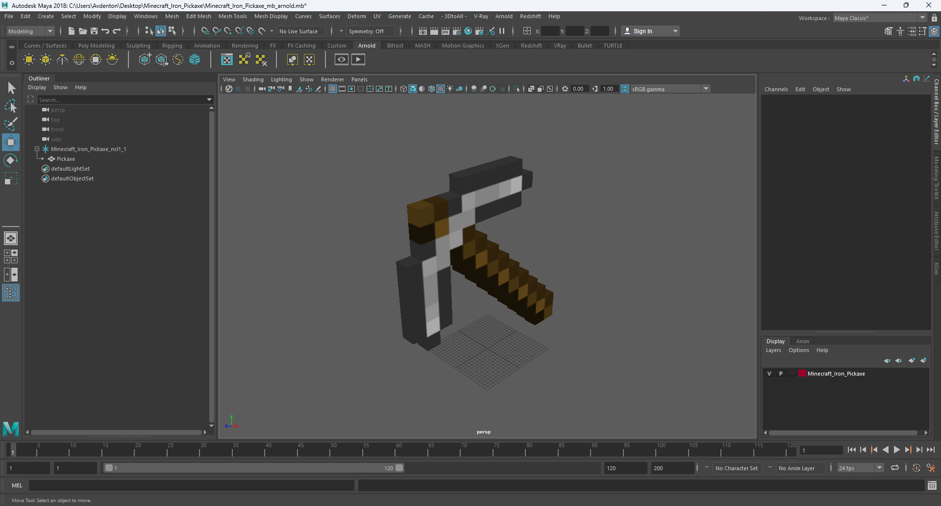 Minecraft Iron Pickaxe 3D