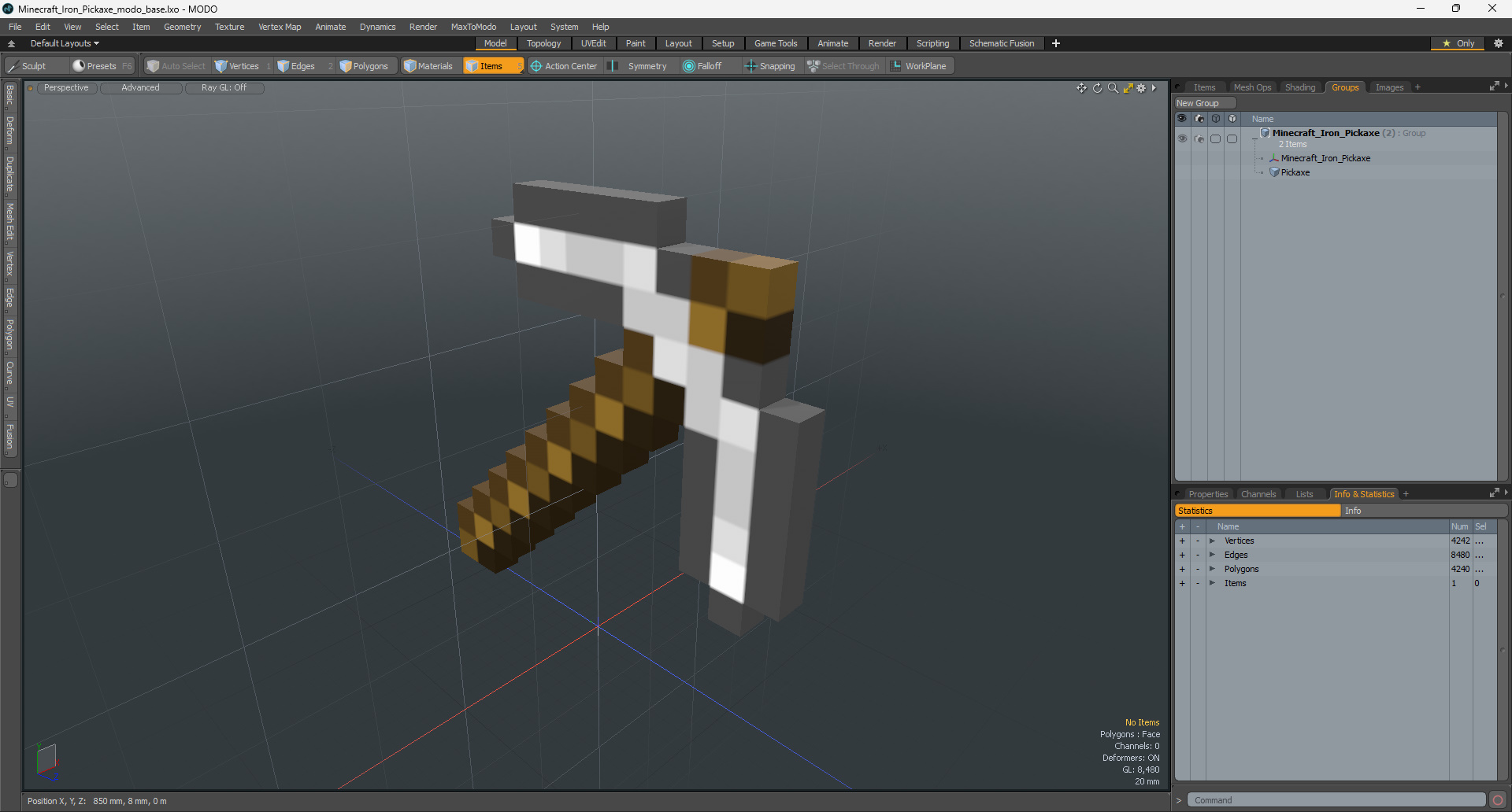 Minecraft Iron Pickaxe 3D