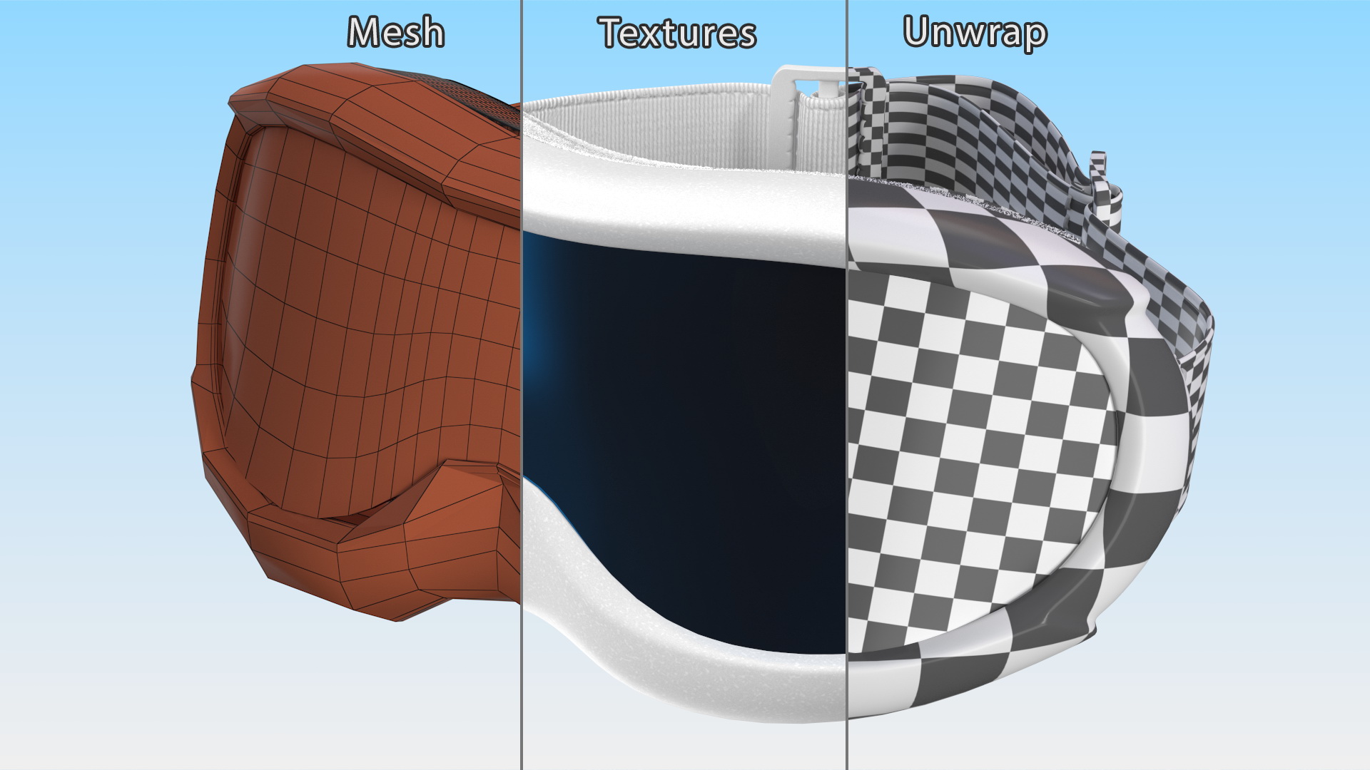 3D White Ski Goggles with Blue Glass model