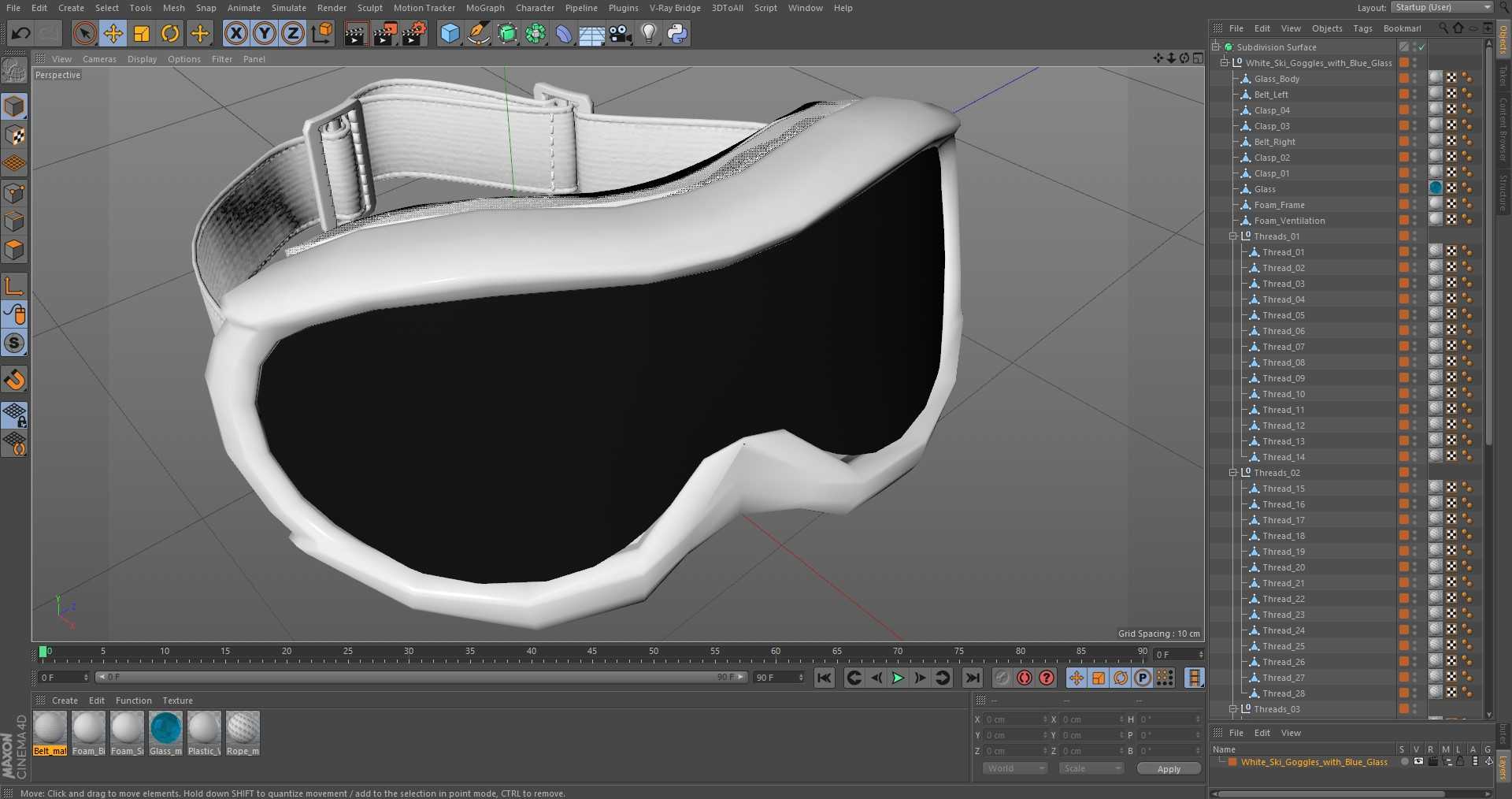 3D White Ski Goggles with Blue Glass model