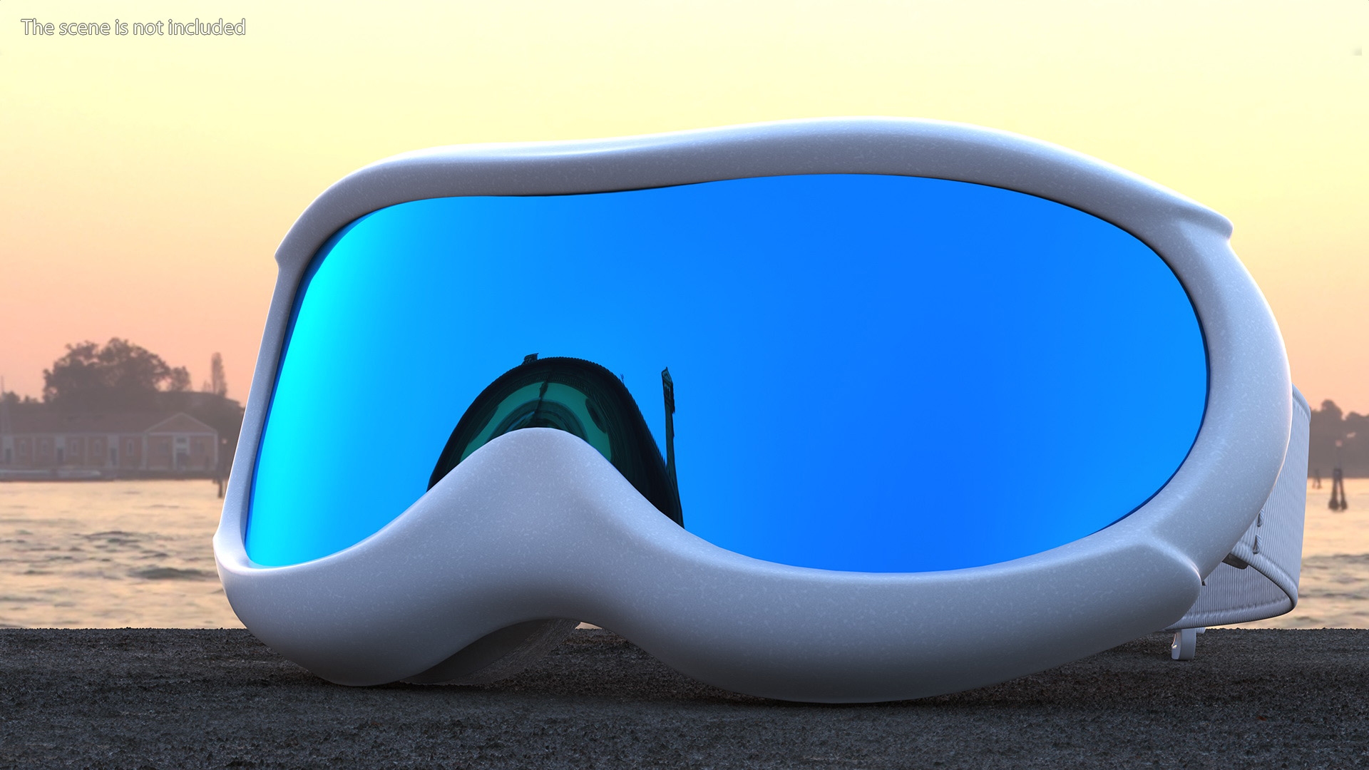 3D White Ski Goggles with Blue Glass model