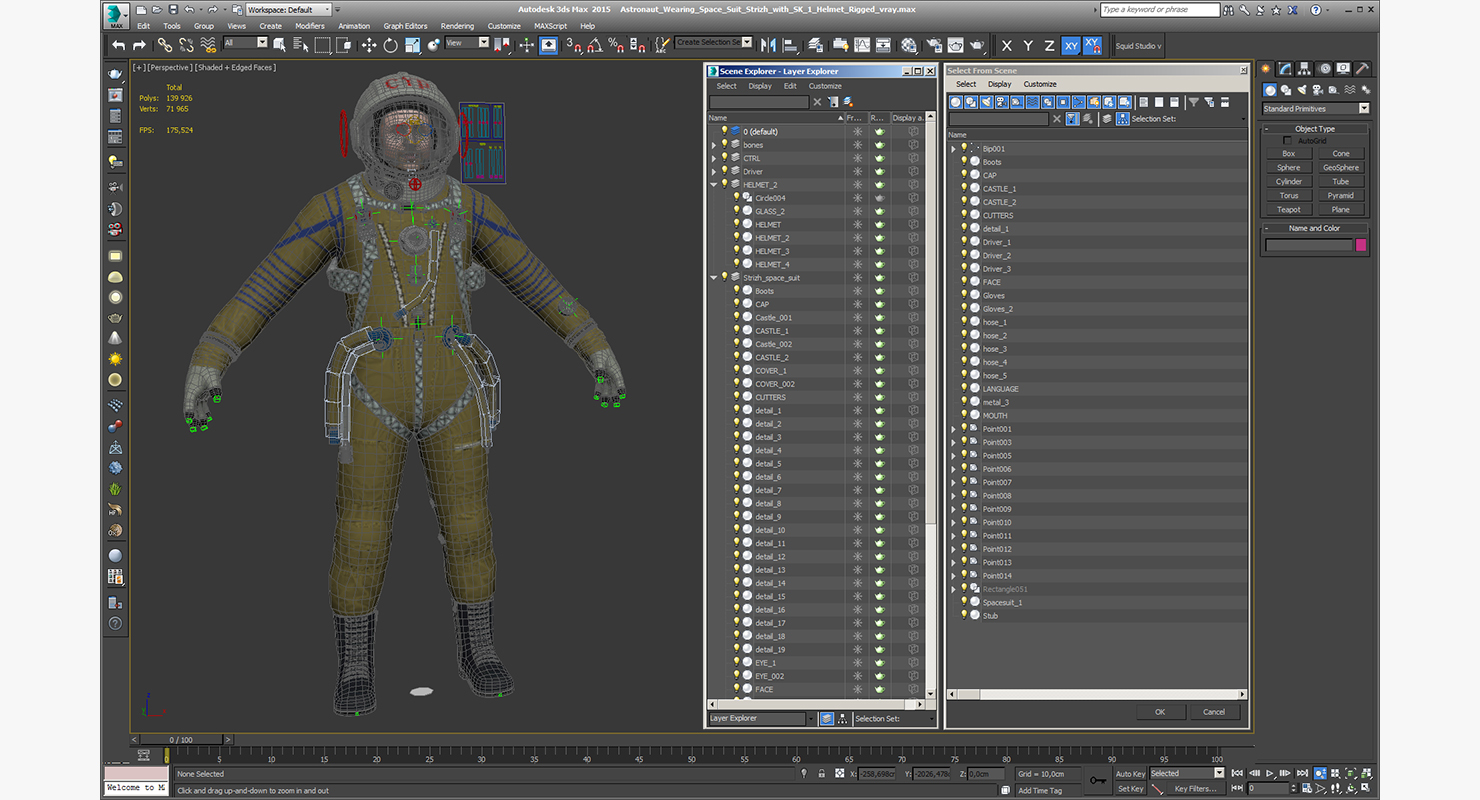 Astronaut Wearing Space Suit Strizh with SK 1 Helmet Rigged 3D model