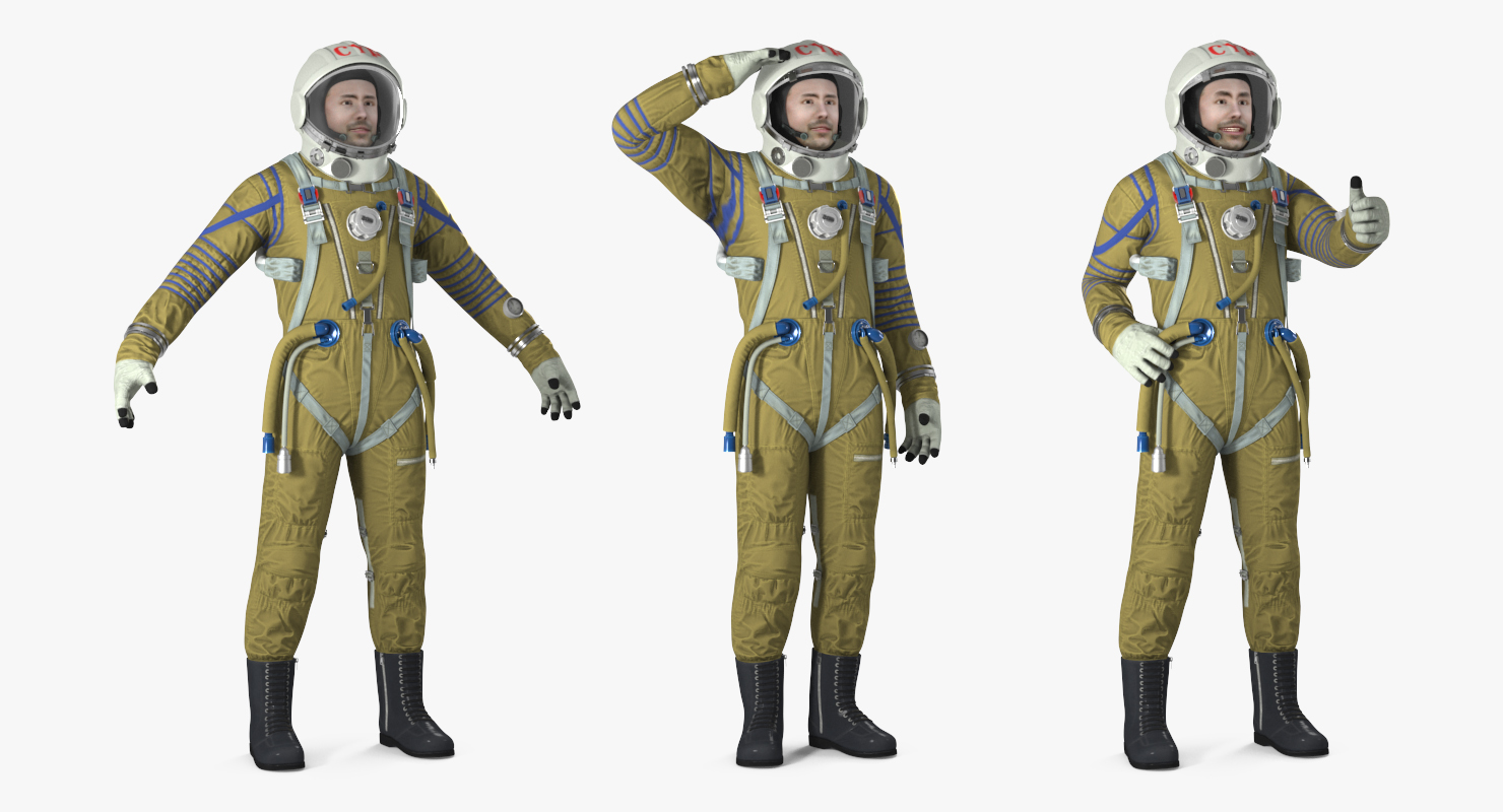 Astronaut Wearing Space Suit Strizh with SK 1 Helmet Rigged 3D model