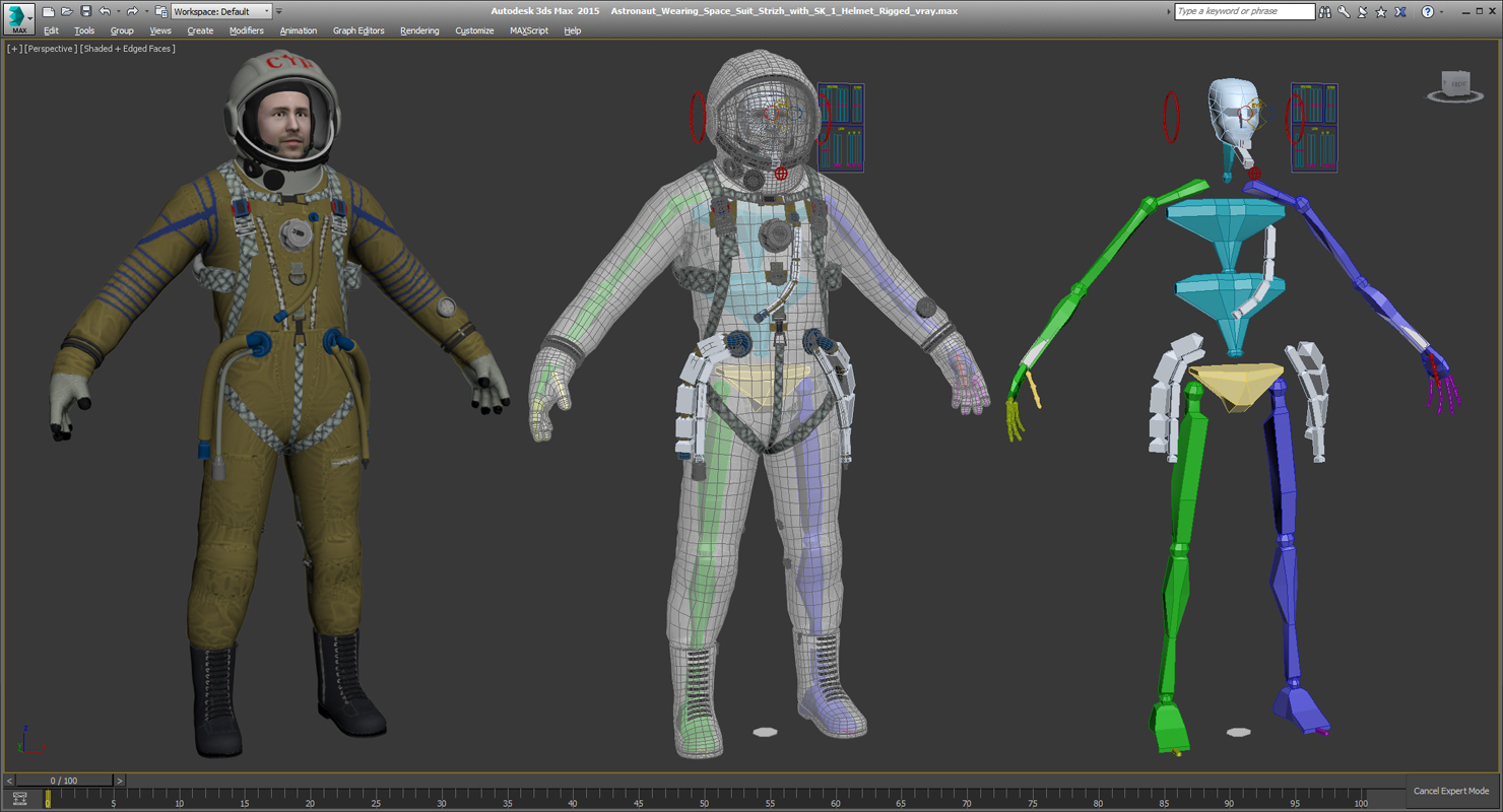 Astronaut Wearing Space Suit Strizh with SK 1 Helmet Rigged 3D model