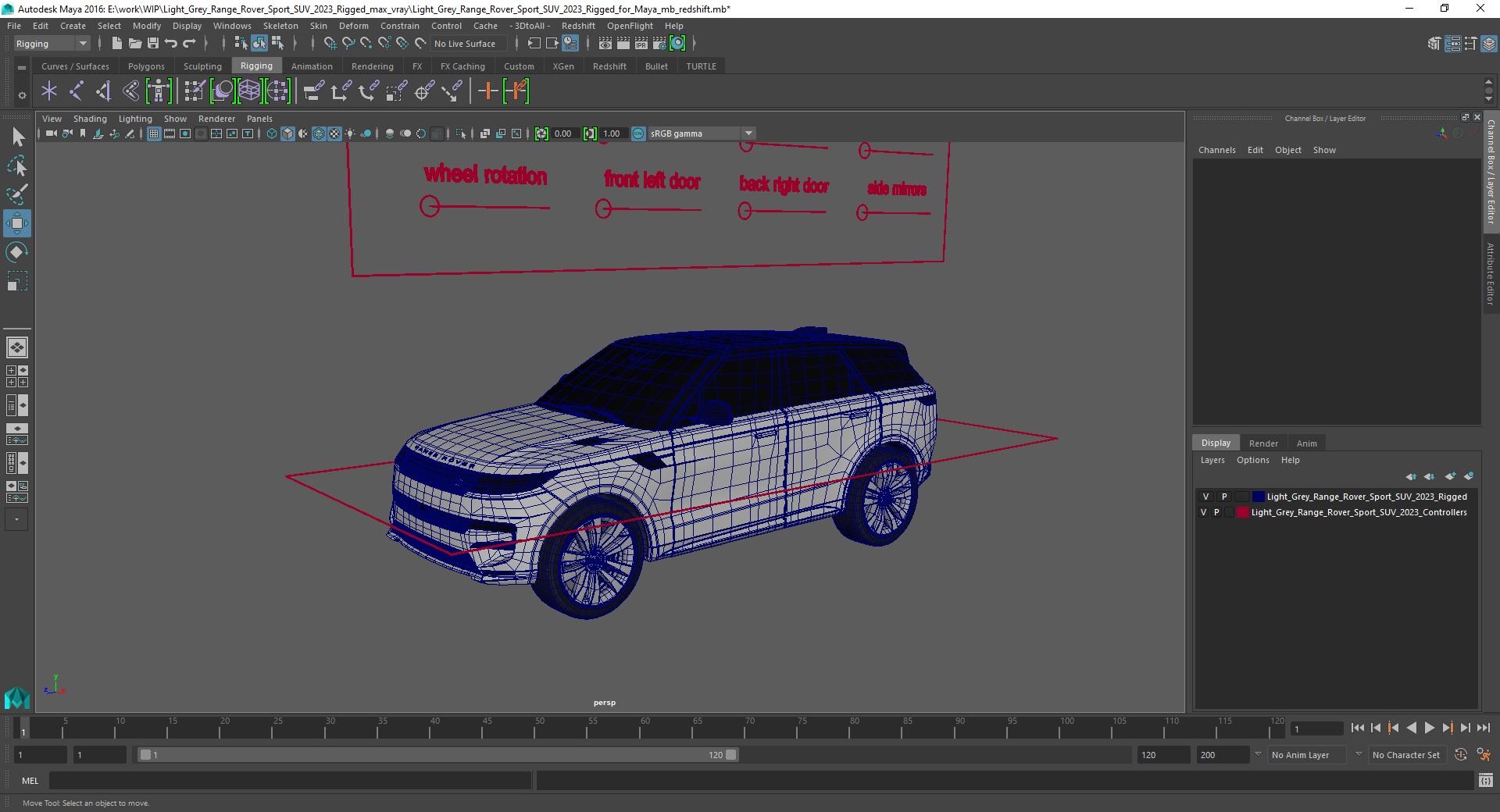 3D Light Grey Range Rover Sport SUV 2023 Rigged for Maya model