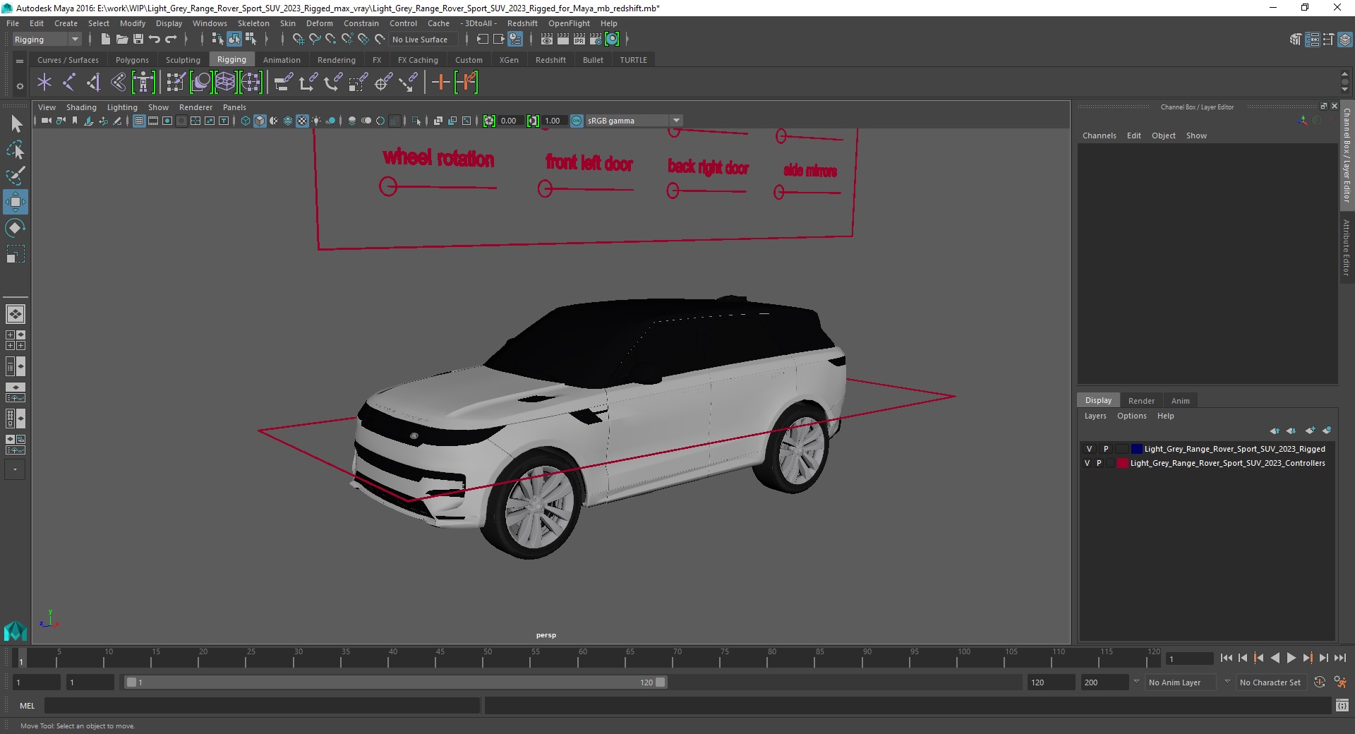 3D Light Grey Range Rover Sport SUV 2023 Rigged for Maya model