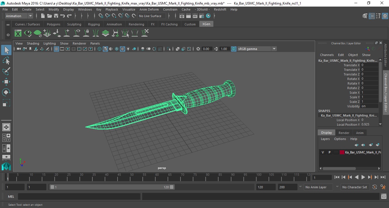 Ka Bar USMC Mark II Fighting Knife 3D model