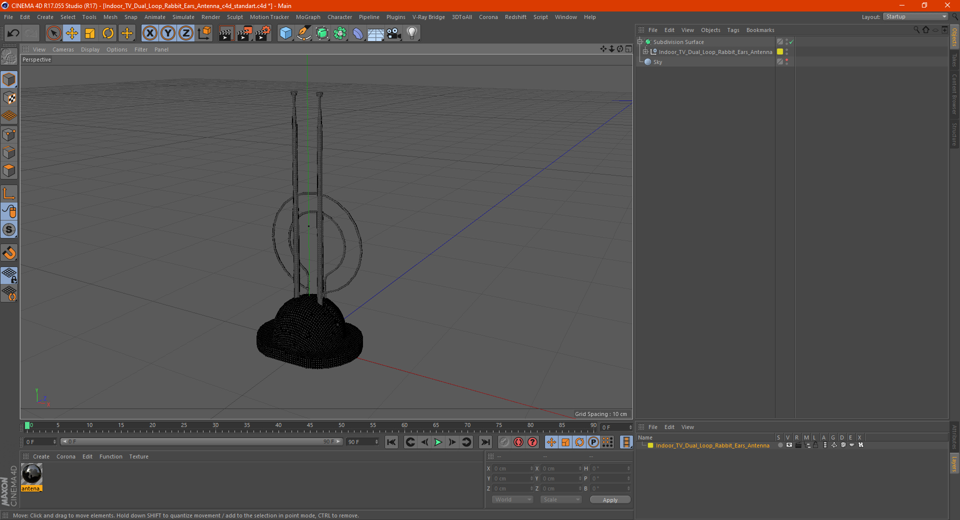 Indoor TV Dual Loop Rabbit Ears Antenna 3D model
