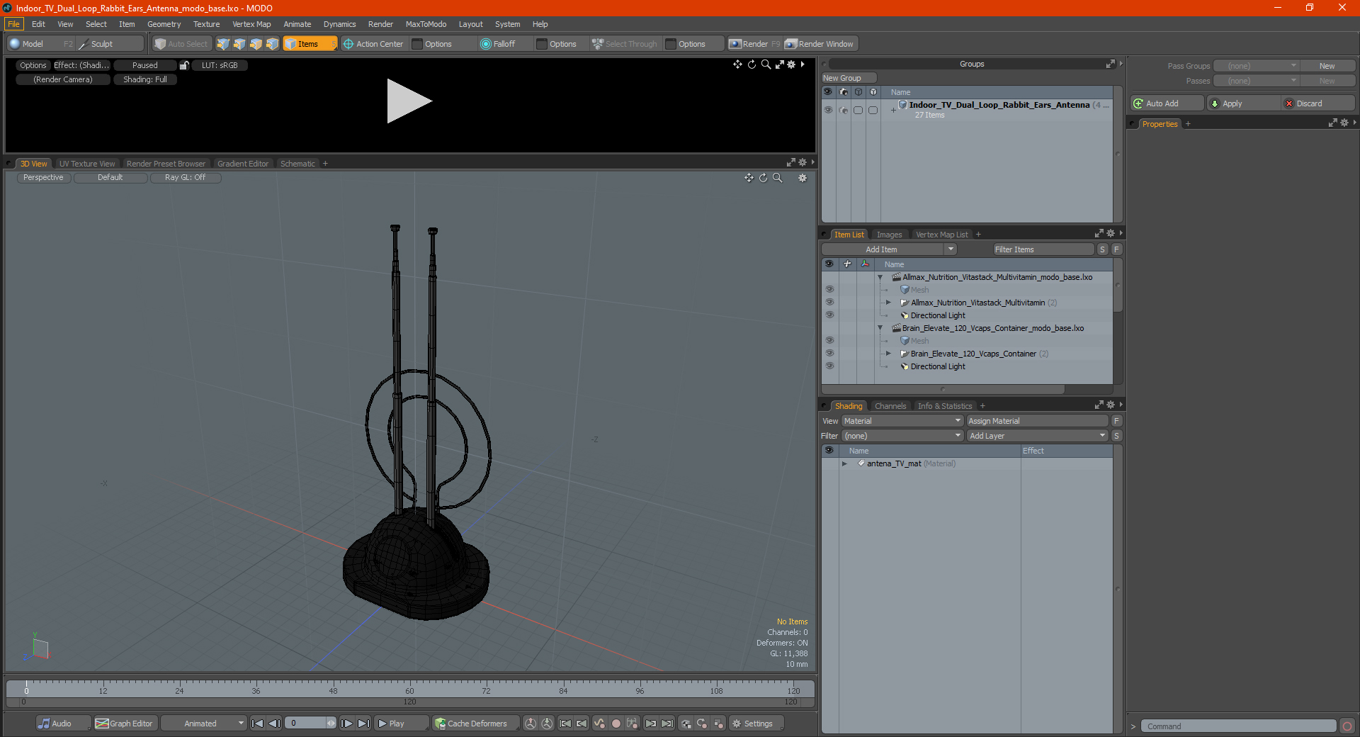 Indoor TV Dual Loop Rabbit Ears Antenna 3D model