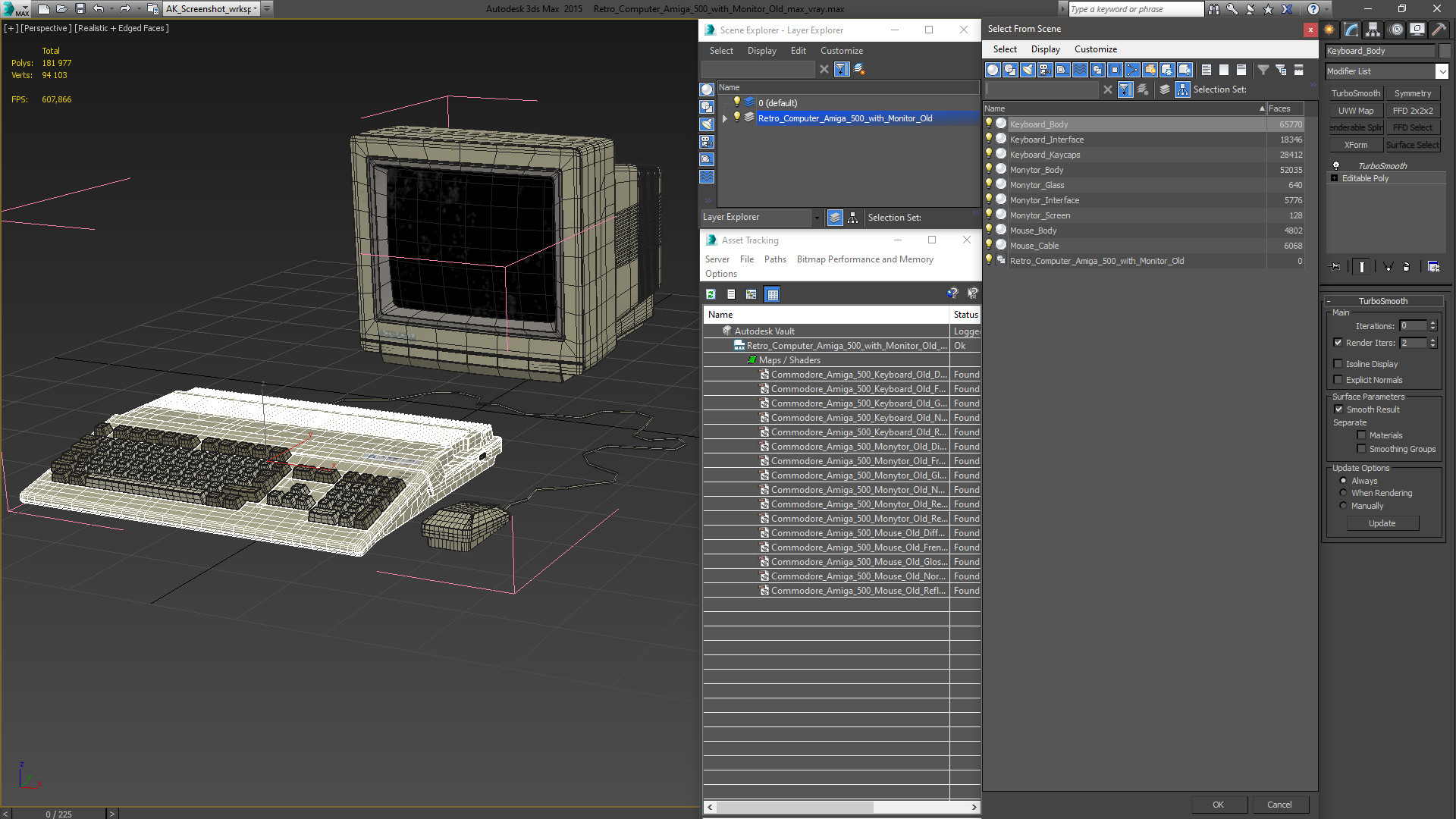 3D Retro Computer Amiga 500 with Monitor Old