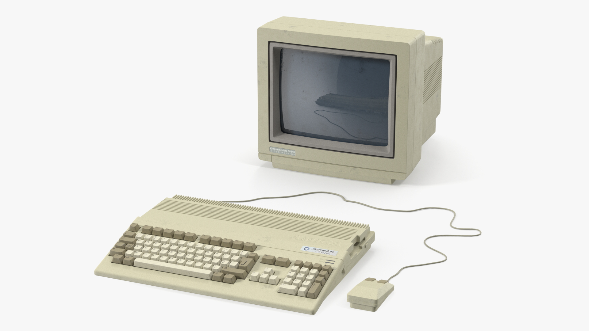 3D Retro Computer Amiga 500 with Monitor Old