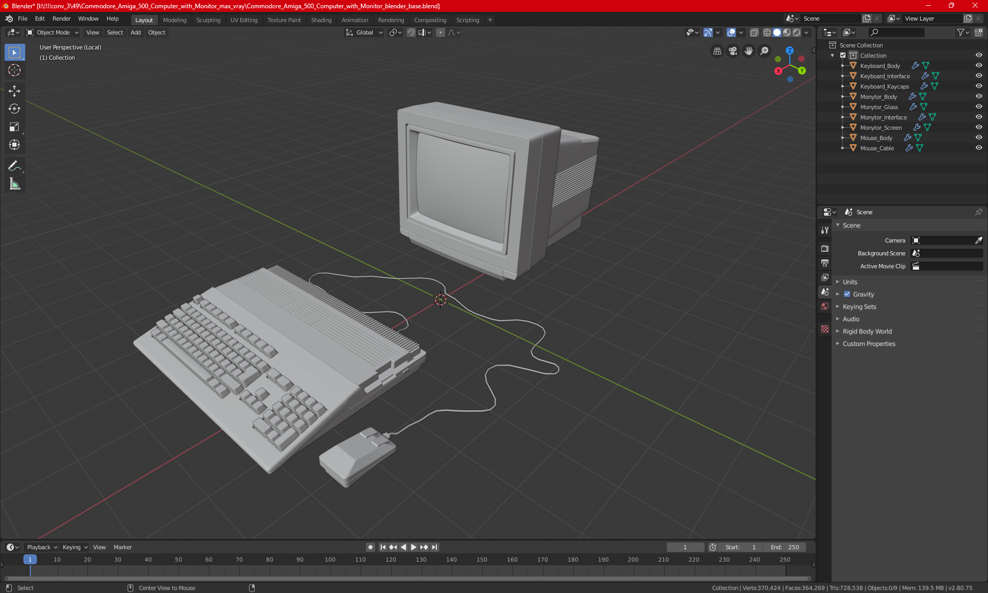 3D Retro Computer Amiga 500 with Monitor Old