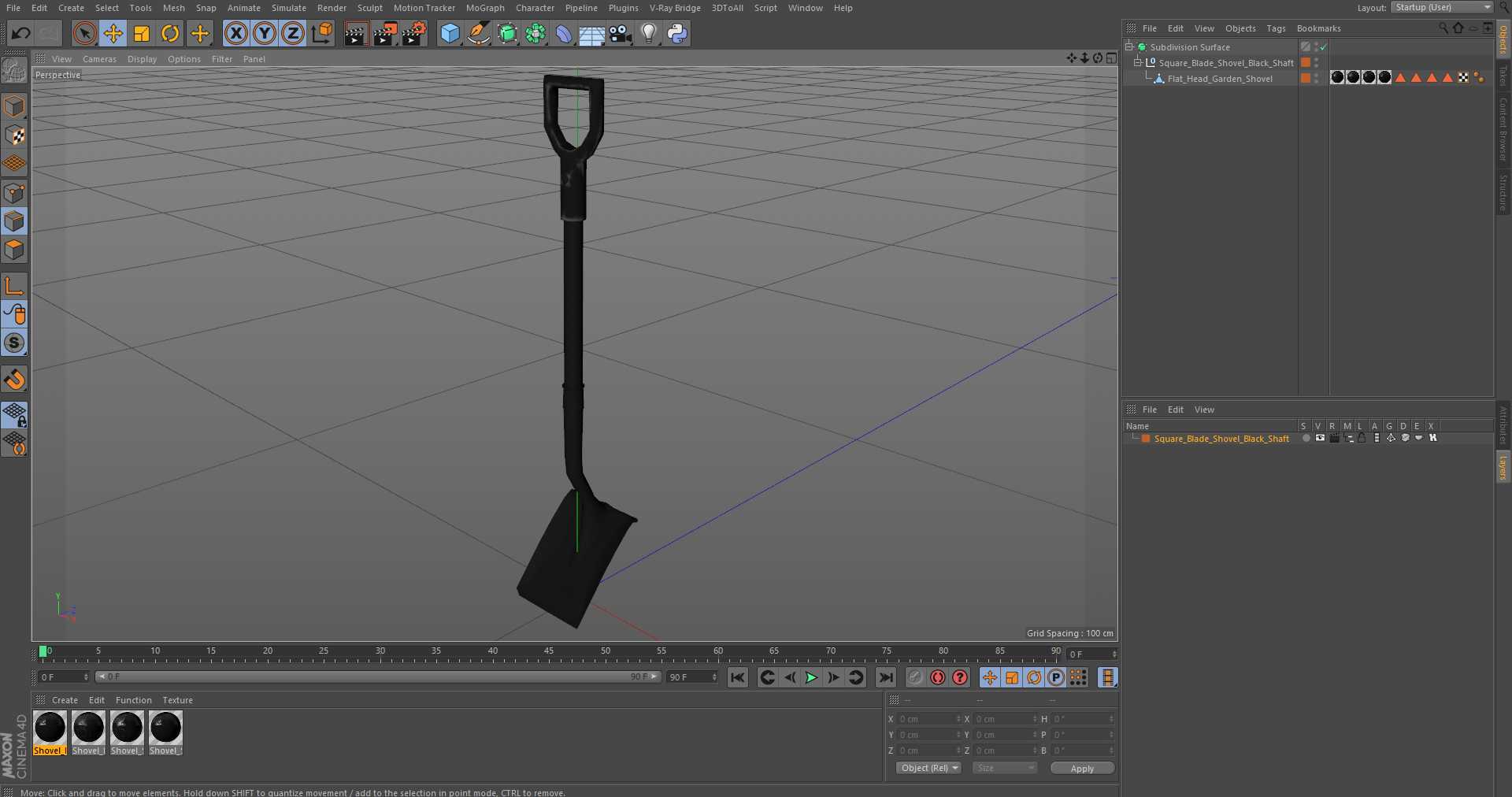 3D Square Blade Shovel Black Shaft