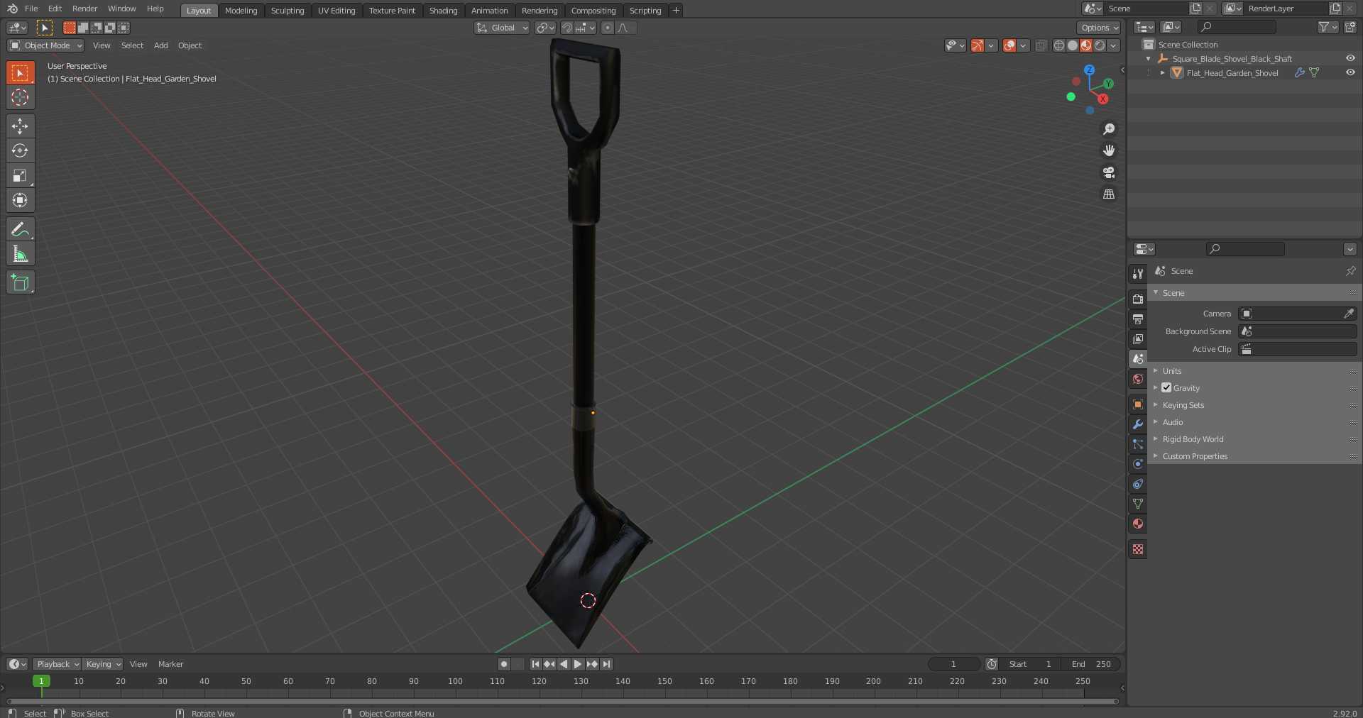 3D Square Blade Shovel Black Shaft
