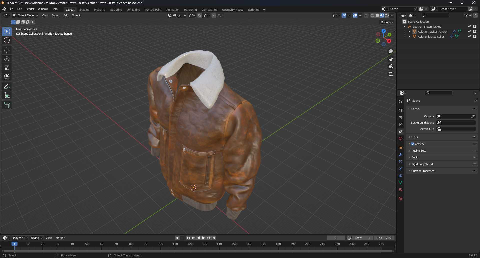 3D model Leather Brown Jacket