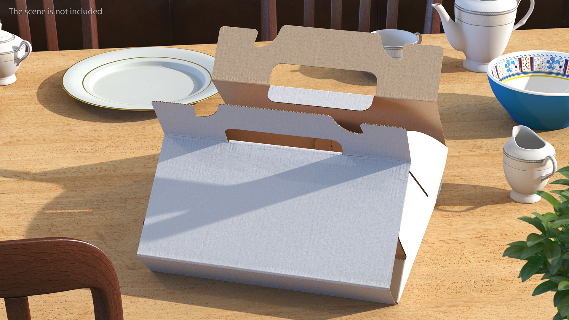 White Pizza Box with Handle Open 3D