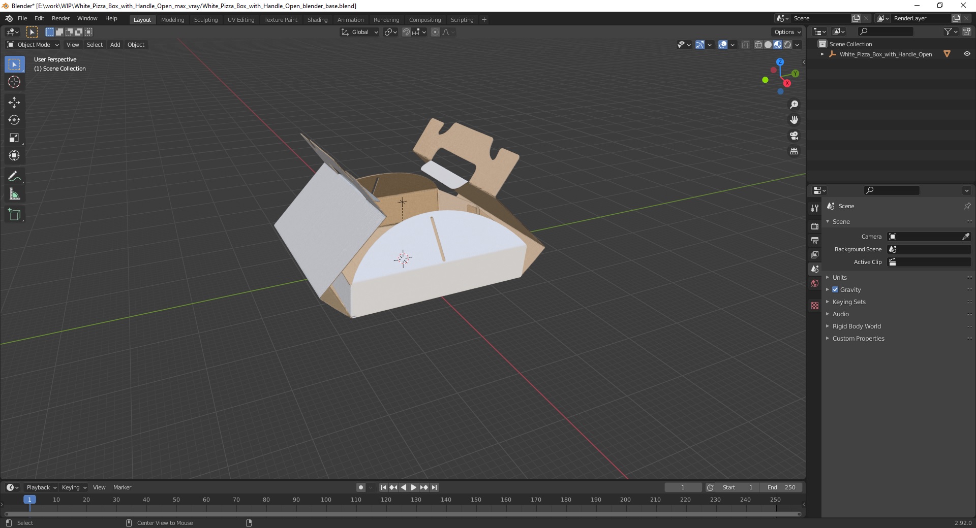 White Pizza Box with Handle Open 3D
