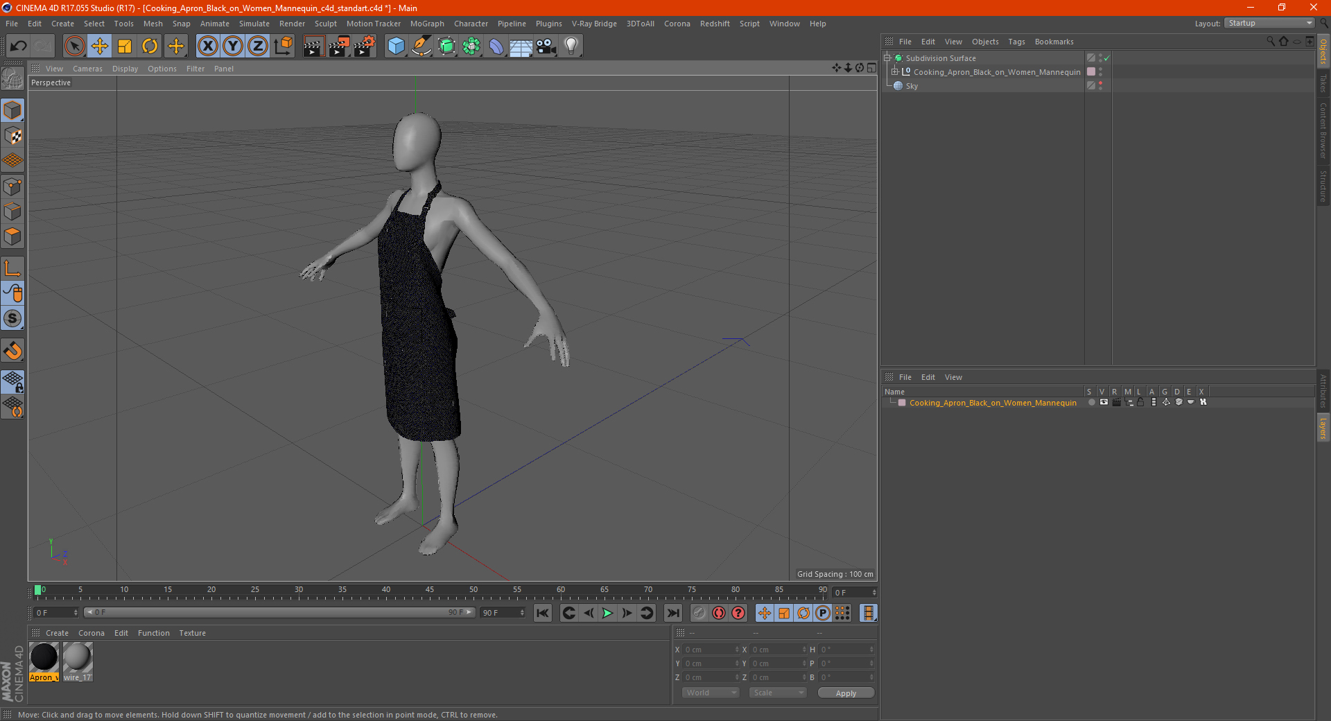 3D Cooking Apron Black on Women Mannequin model