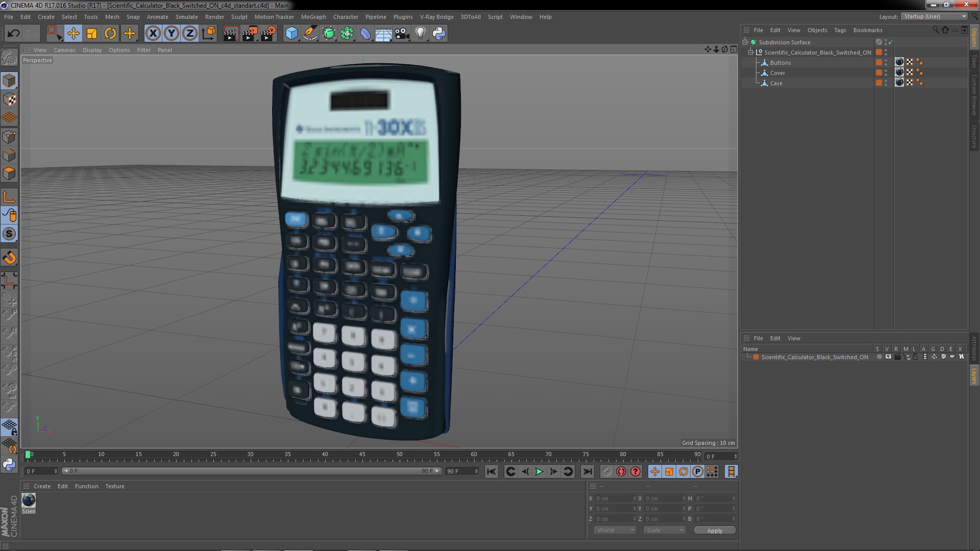 Scientific Calculator Black Switched ON 3D model