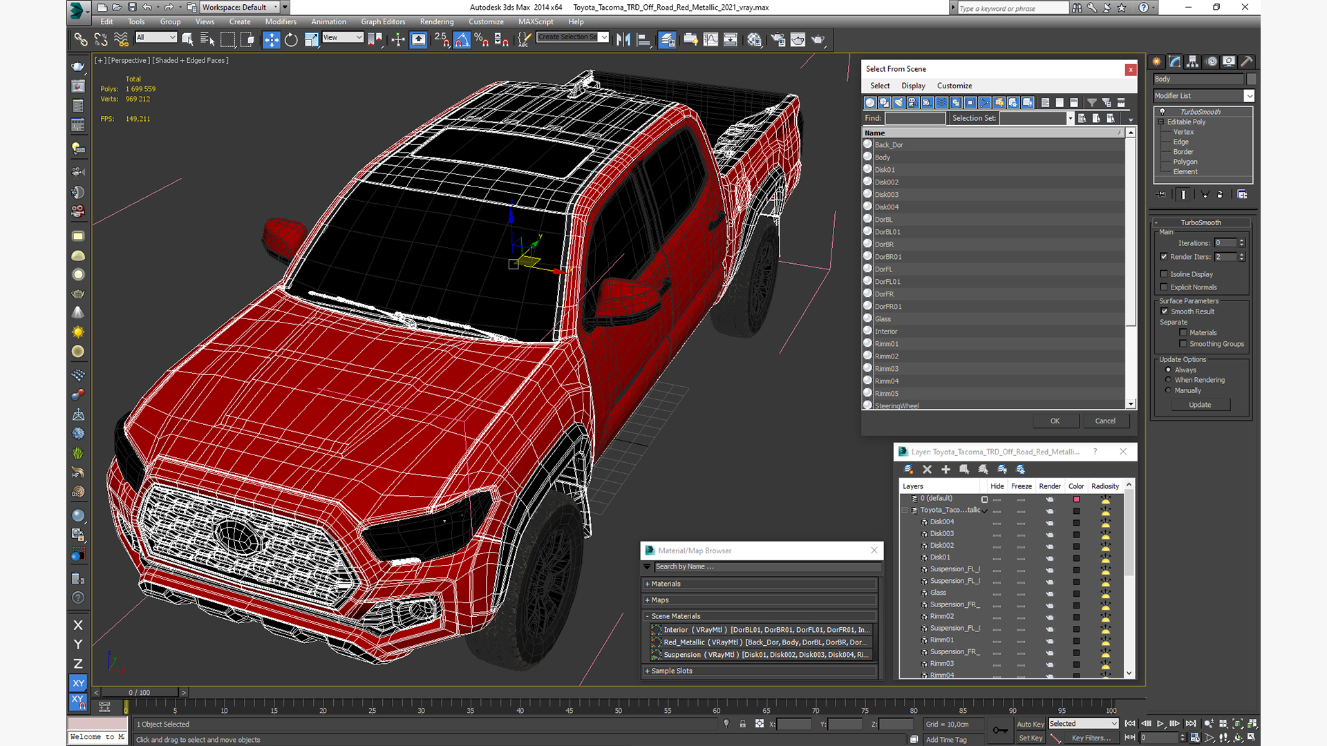 Toyota Tacoma TRD Off Road Red Metallic 2021 3D model