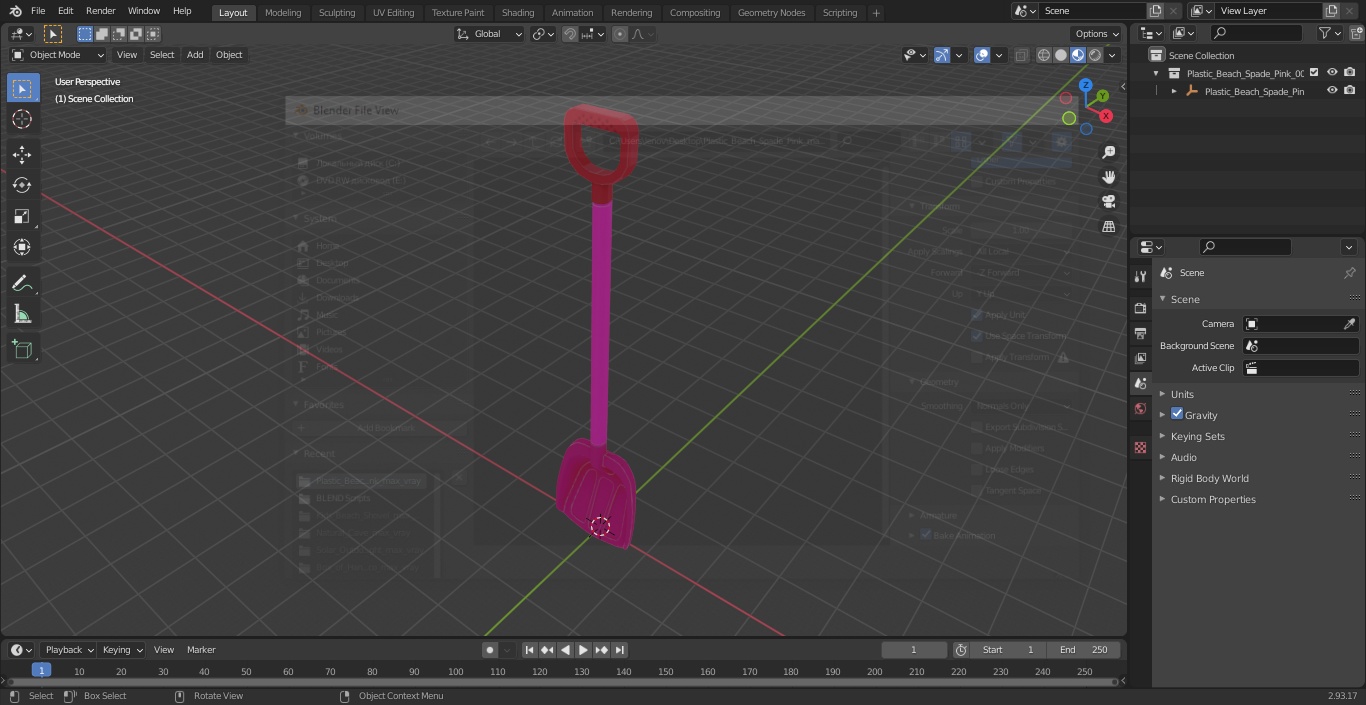 Plastic Beach Spade Pink 3D model