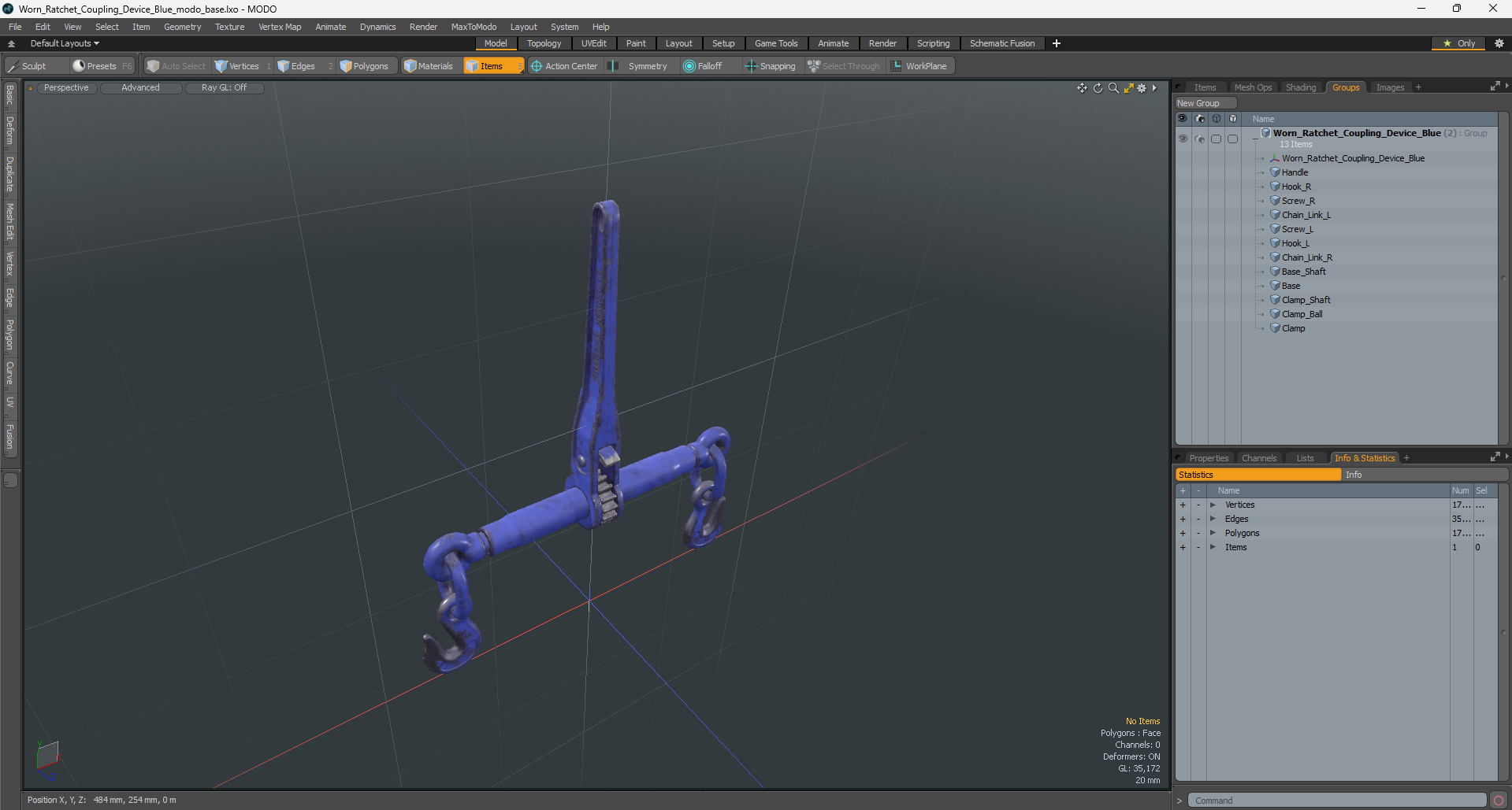 3D Worn Ratchet Coupling Device Blue model