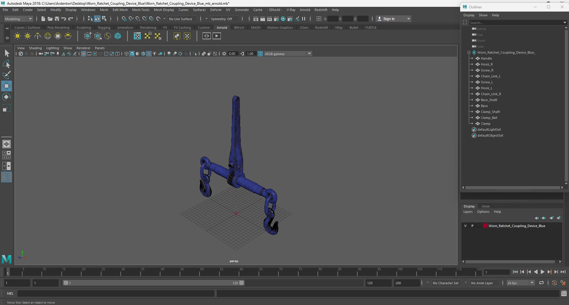 3D Worn Ratchet Coupling Device Blue model