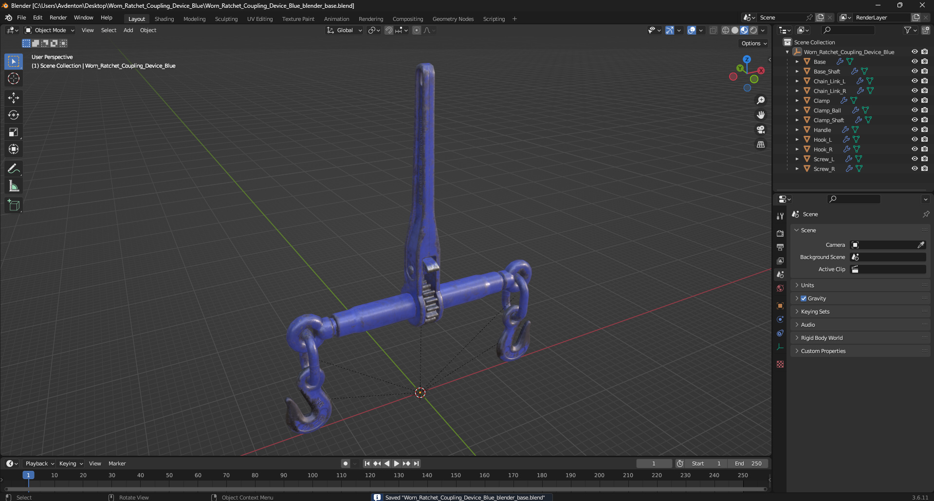 3D Worn Ratchet Coupling Device Blue model