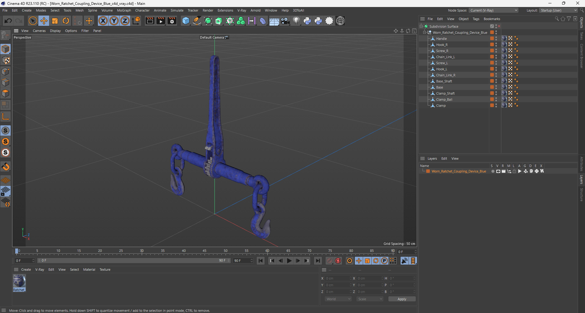 3D Worn Ratchet Coupling Device Blue model