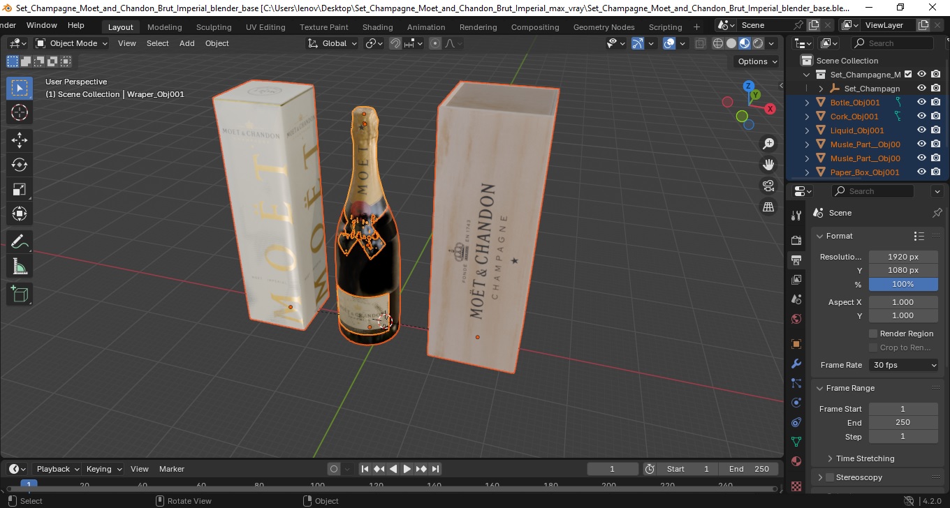 Set Champagne Moet and Chandon Brut Imperial 3D model
