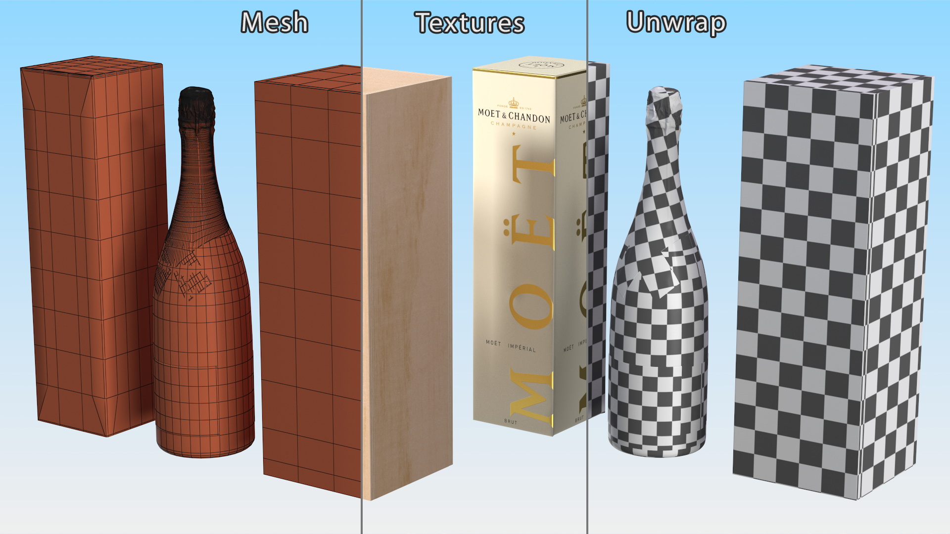 Set Champagne Moet and Chandon Brut Imperial 3D model