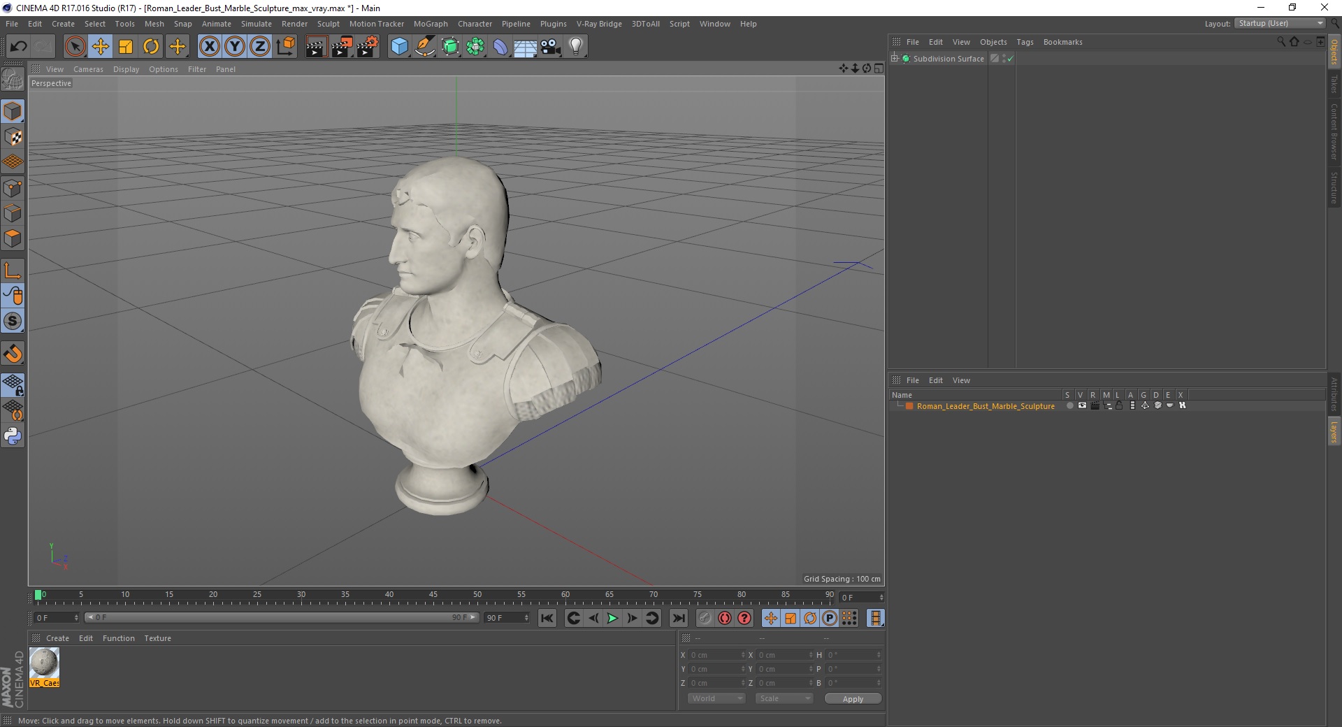 Roman Leader Bust Marble Sculpture 3D model