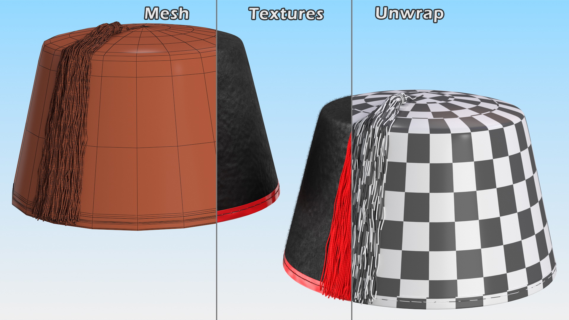 Traditional Arabic Black Fez Hat With Red Tassel Fur 3D