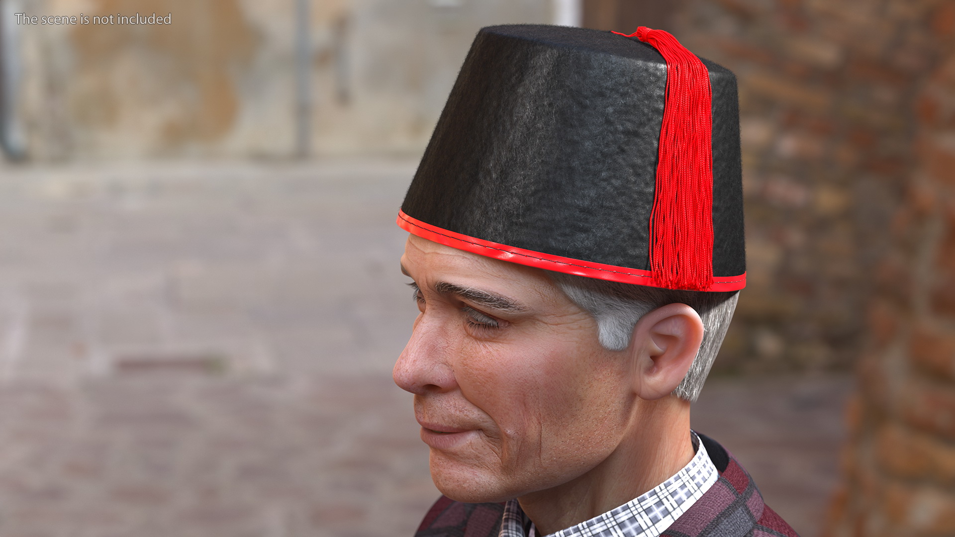 Traditional Arabic Black Fez Hat With Red Tassel Fur 3D