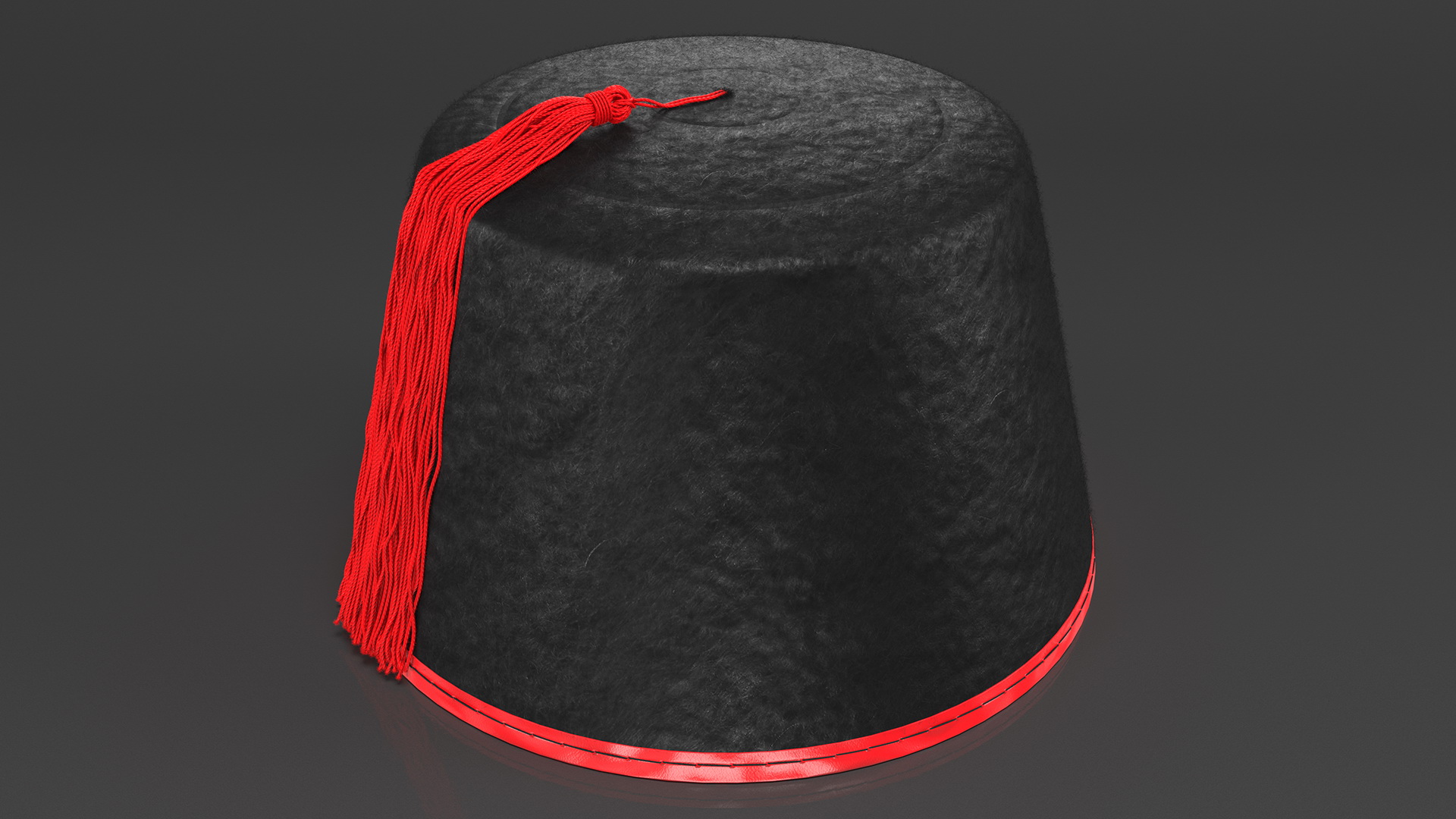 Traditional Arabic Black Fez Hat With Red Tassel Fur 3D