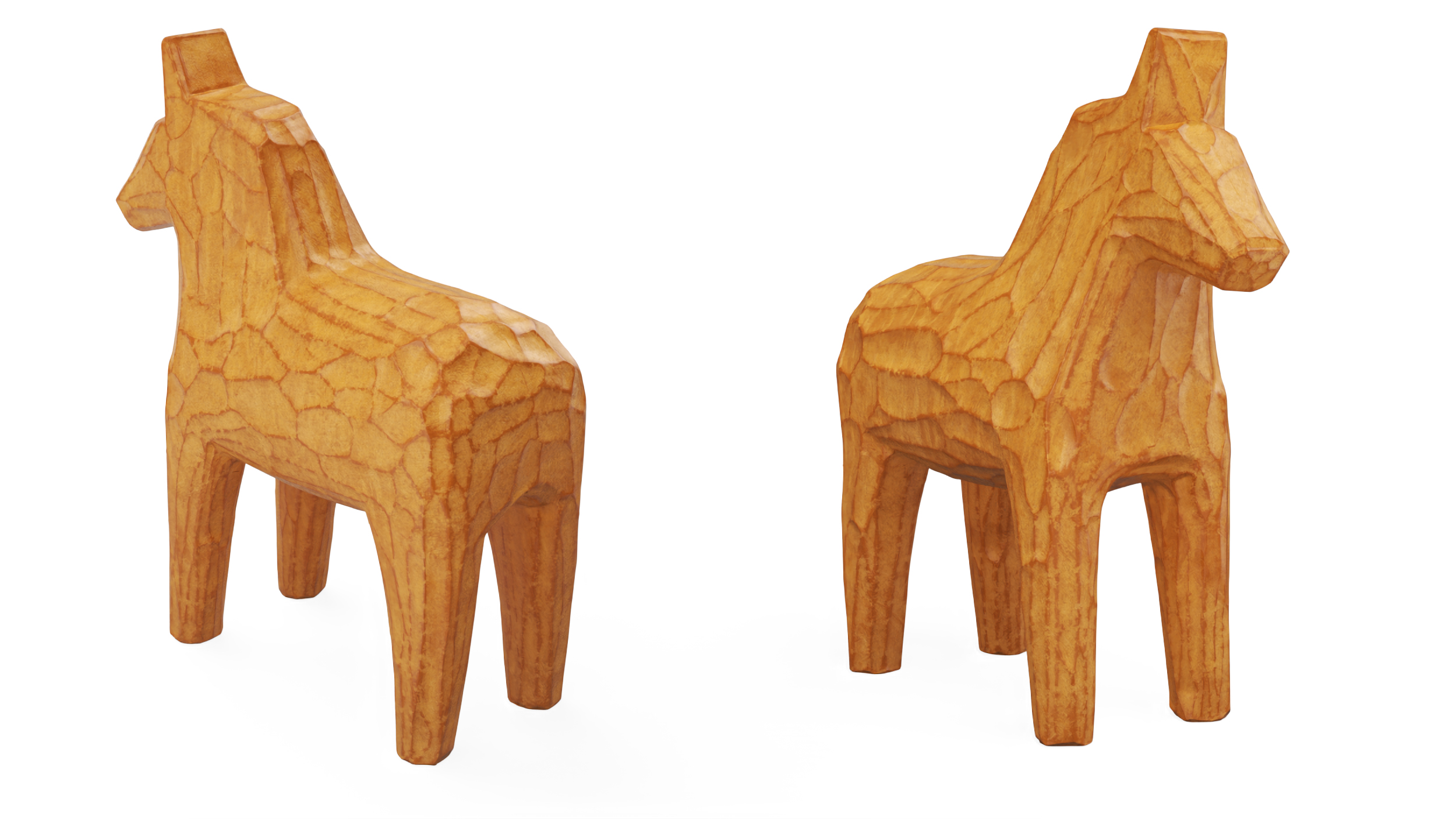 3D Varnished Carved Wooden Horse Toy model