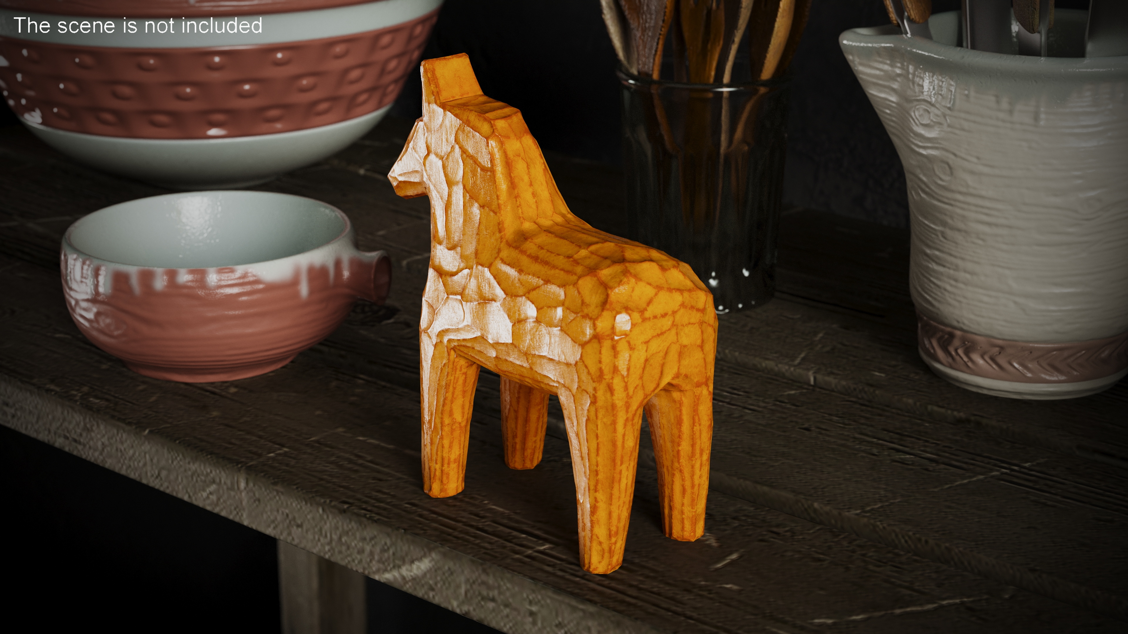 3D Varnished Carved Wooden Horse Toy model