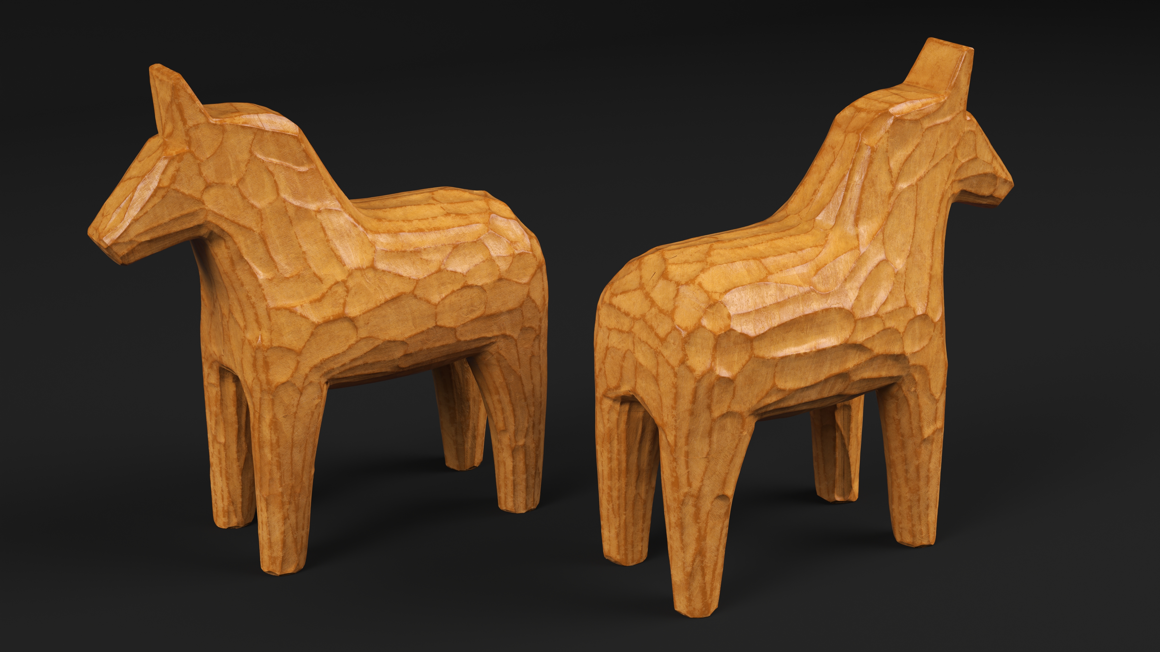 3D Varnished Carved Wooden Horse Toy model