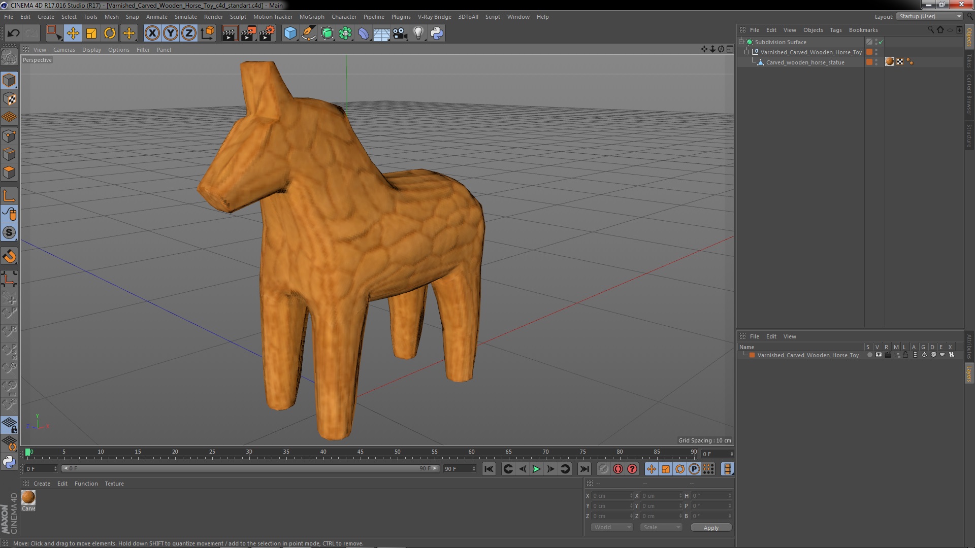 3D Varnished Carved Wooden Horse Toy model
