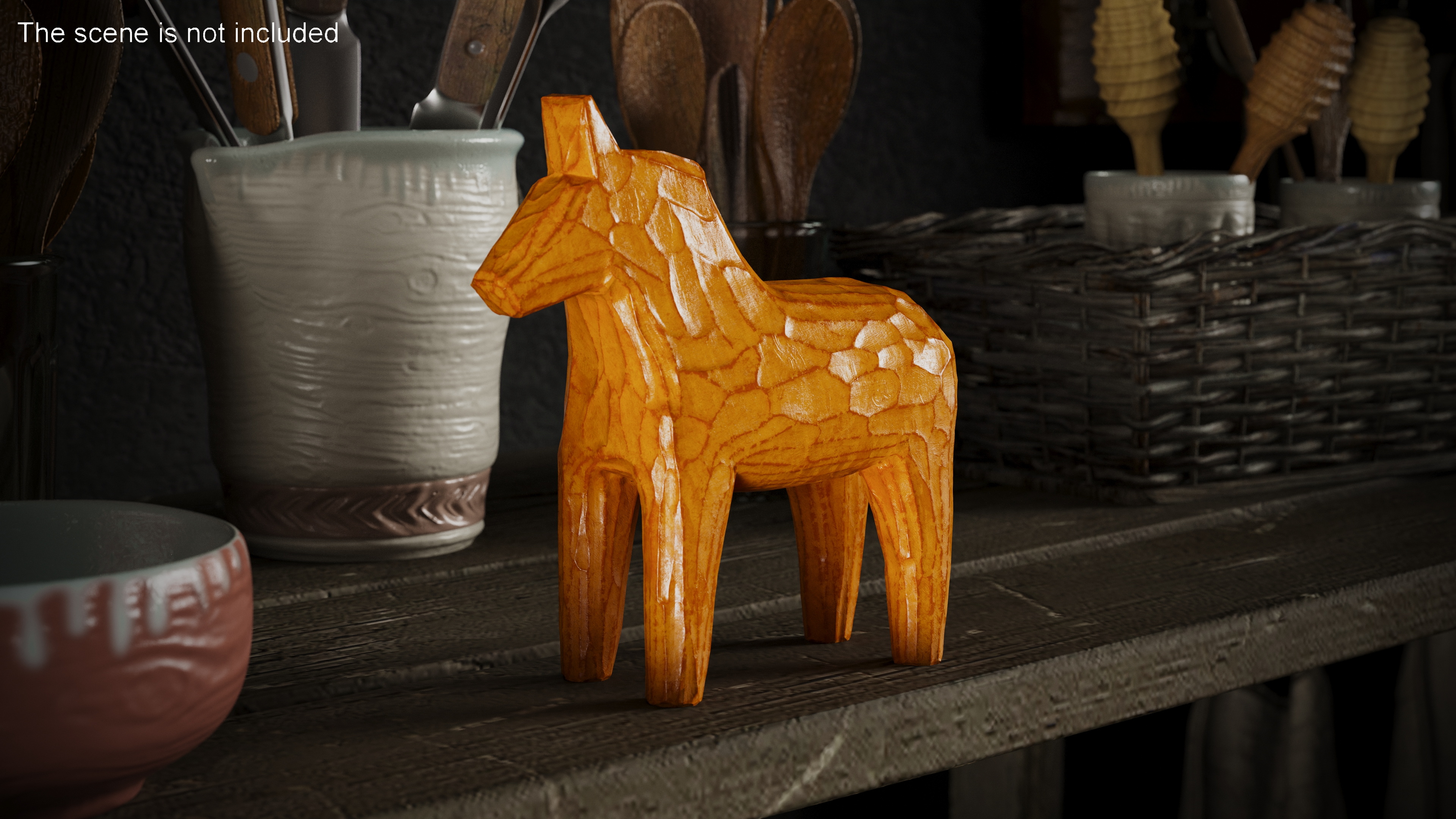 3D Varnished Carved Wooden Horse Toy model