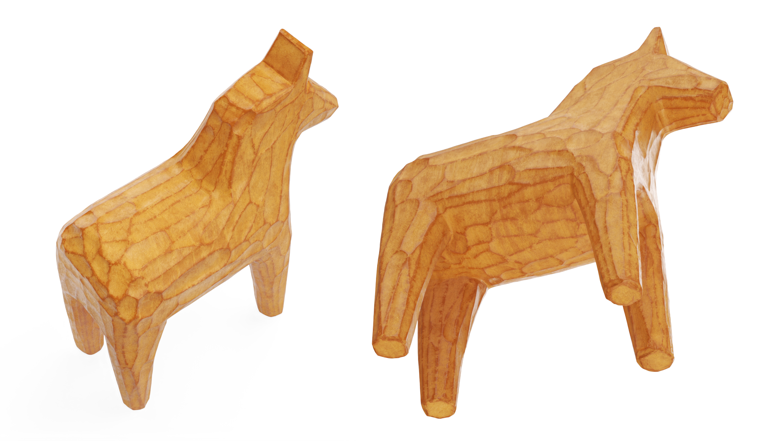 3D Varnished Carved Wooden Horse Toy model