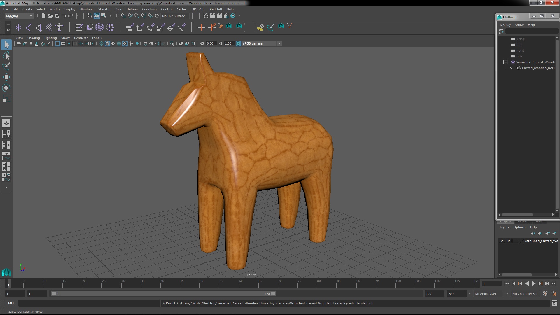 3D Varnished Carved Wooden Horse Toy model