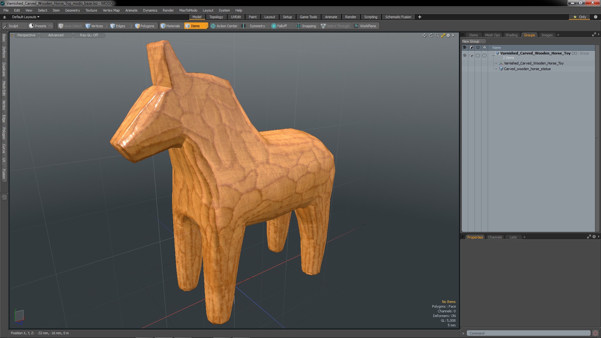 3D Varnished Carved Wooden Horse Toy model