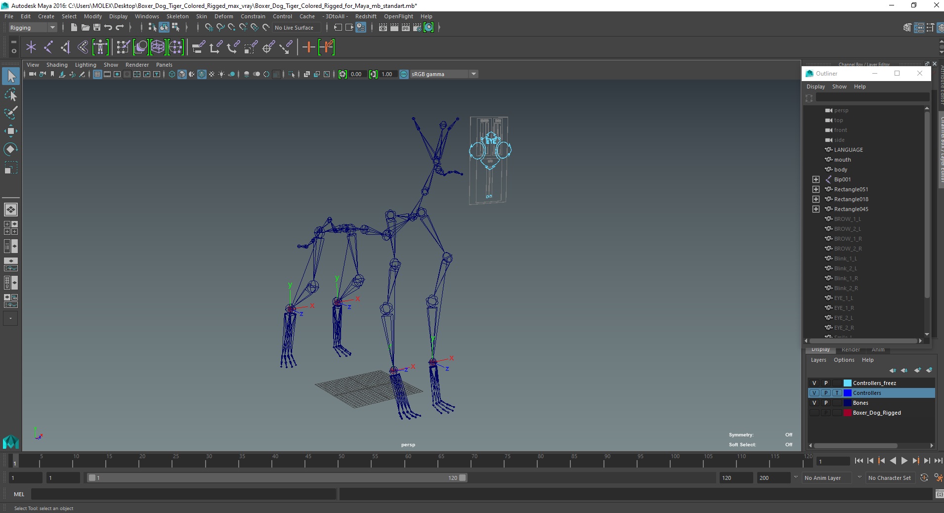 Boxer Dog Tiger Colored Rigged for Maya 3D model