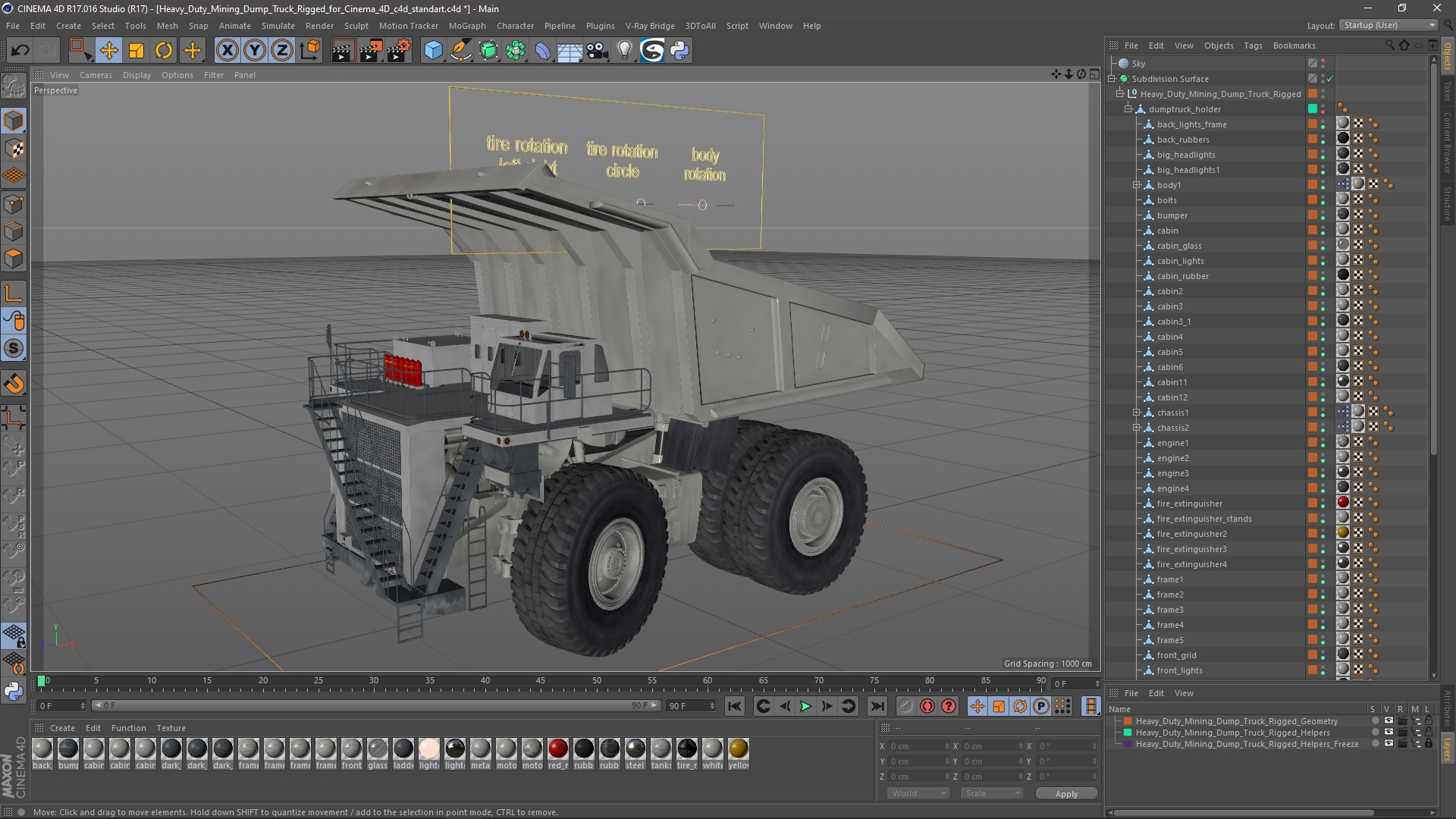 Heavy Duty Mining Dump Truck Rigged for Cinema 4D 3D model