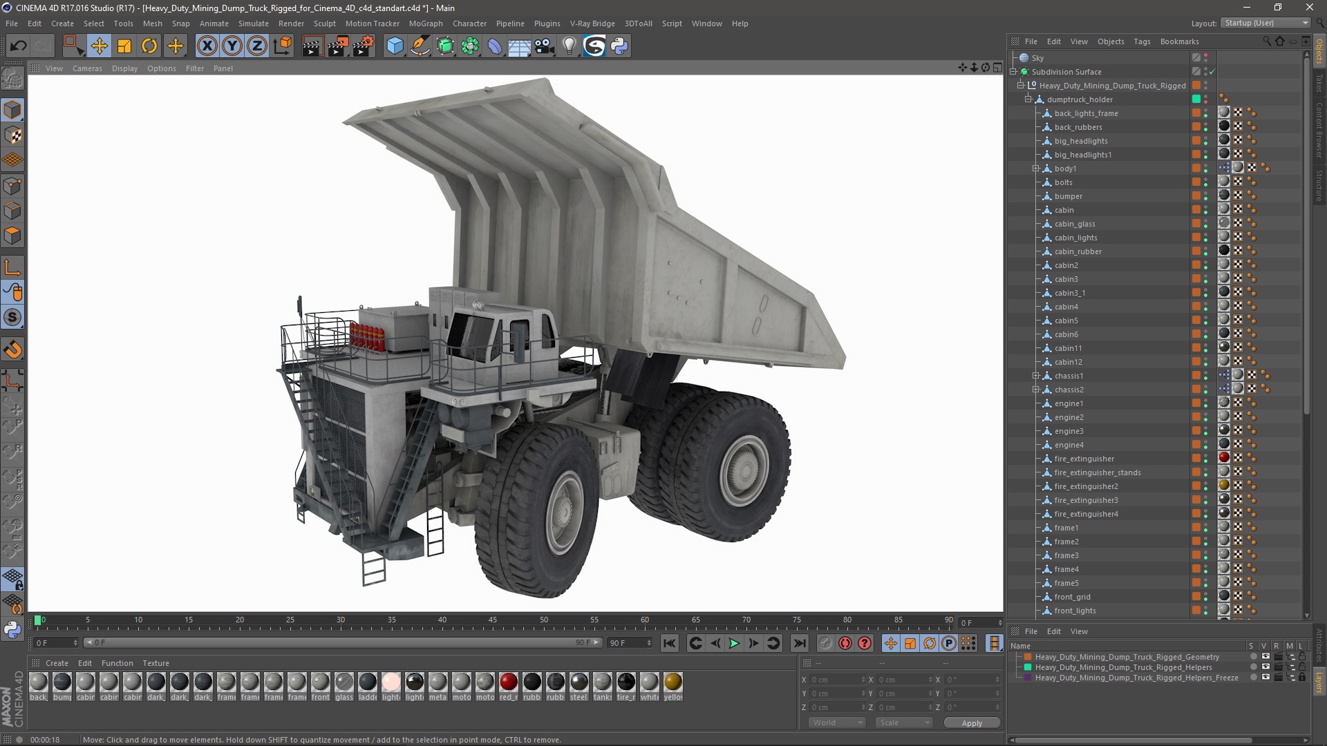 Heavy Duty Mining Dump Truck Rigged for Cinema 4D 3D model