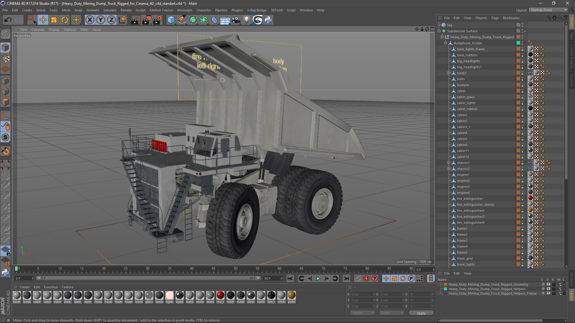 Heavy Duty Mining Dump Truck Rigged for Cinema 4D 3D model